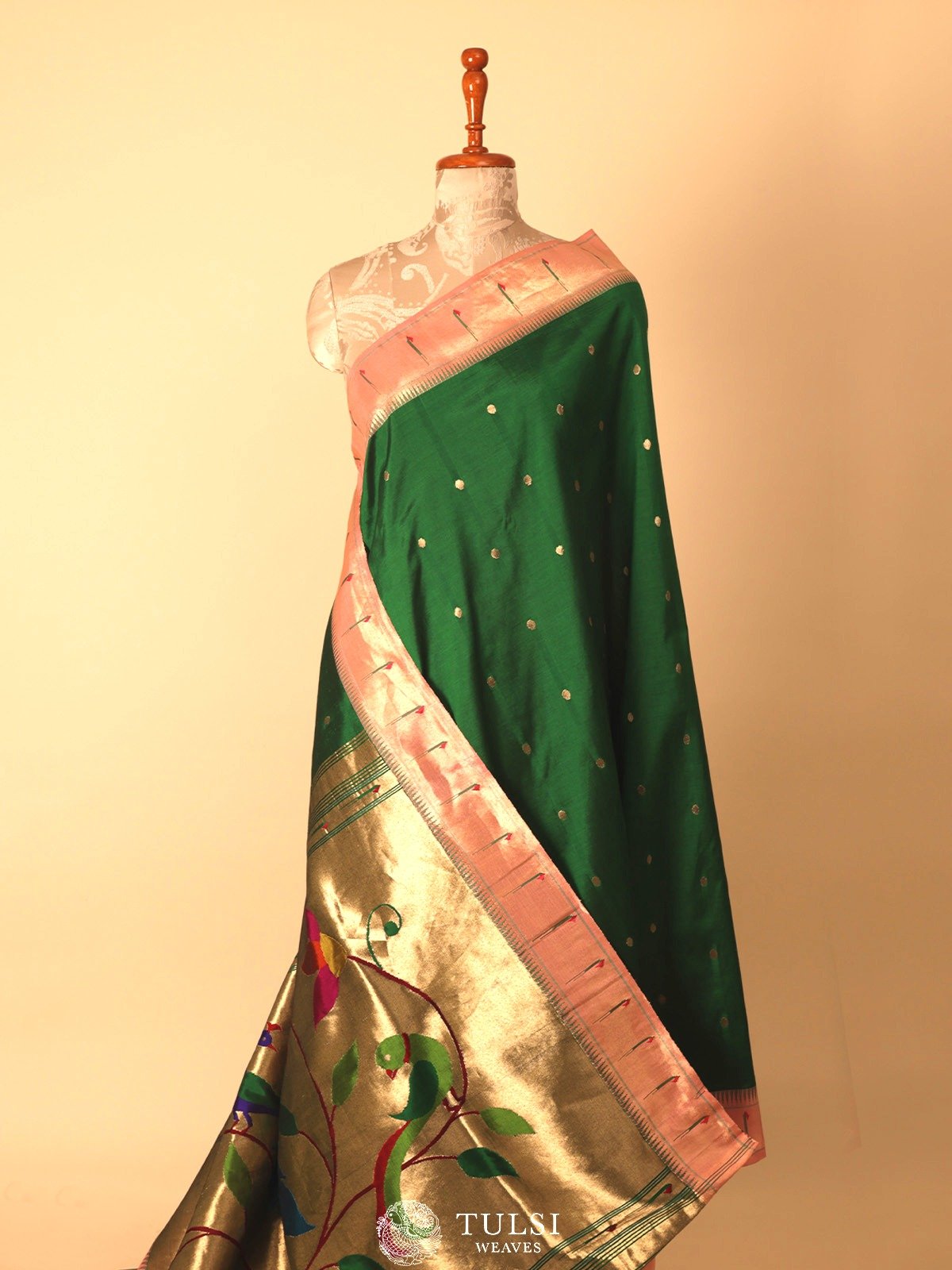 Bottle Green Paithani Silk Saree