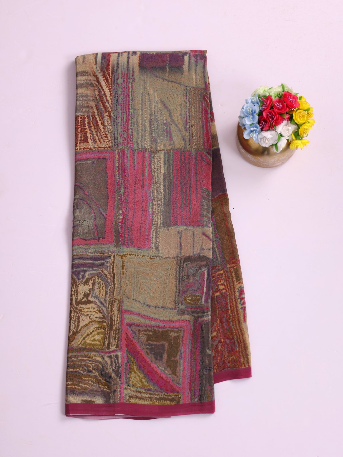 Pink Printed Crepe Silk Saree