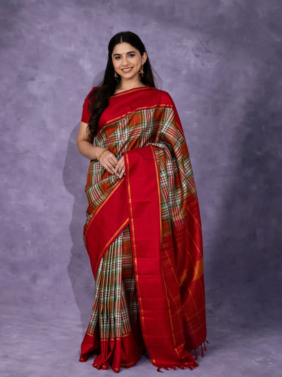 Multicoloured checks Kanjeevaram silk saree