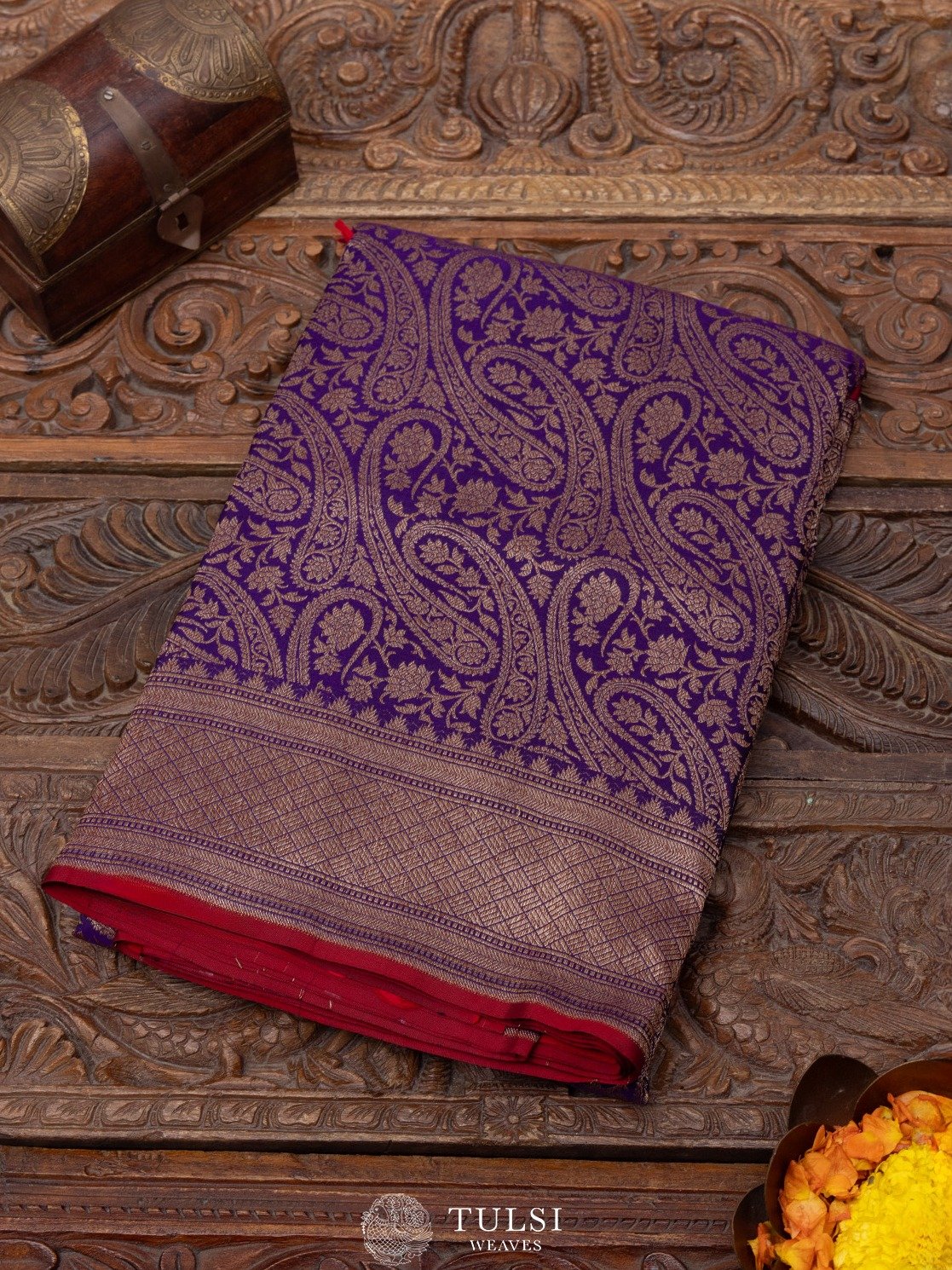 Violet Banarasi Silk Saree with Self Zari Border