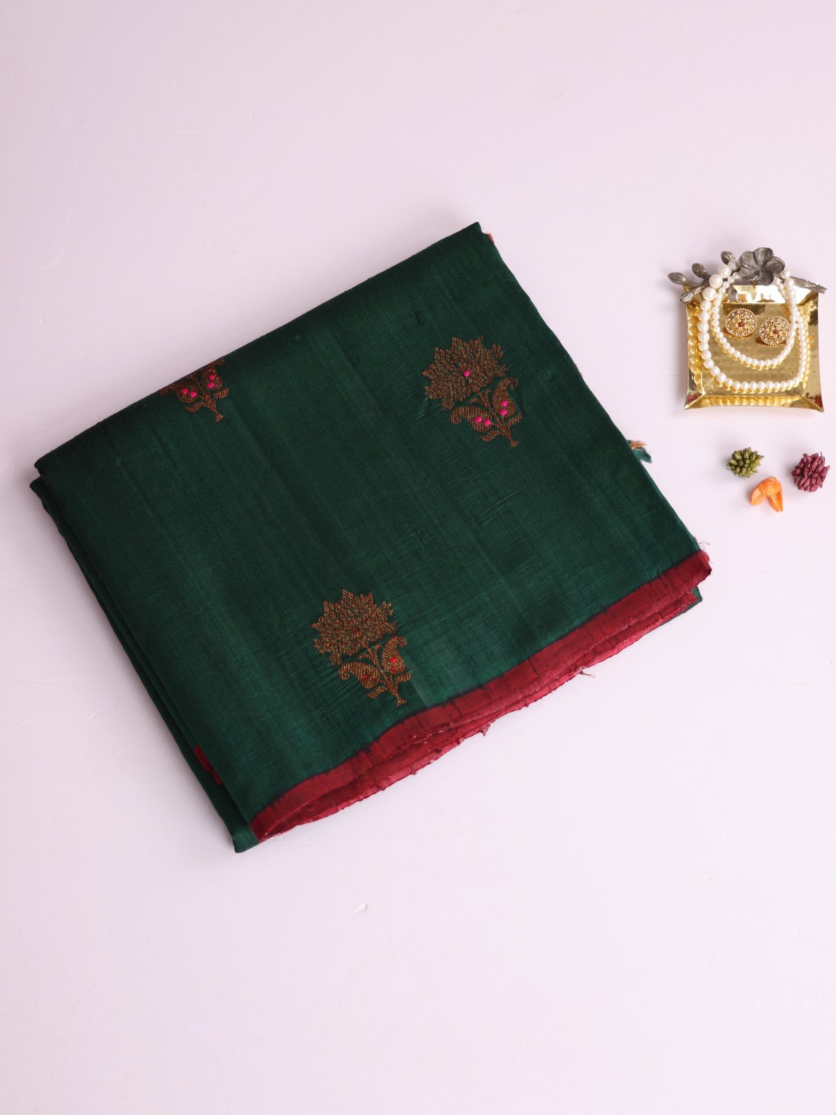 Dark Green Banaras Tussar Silk Saree