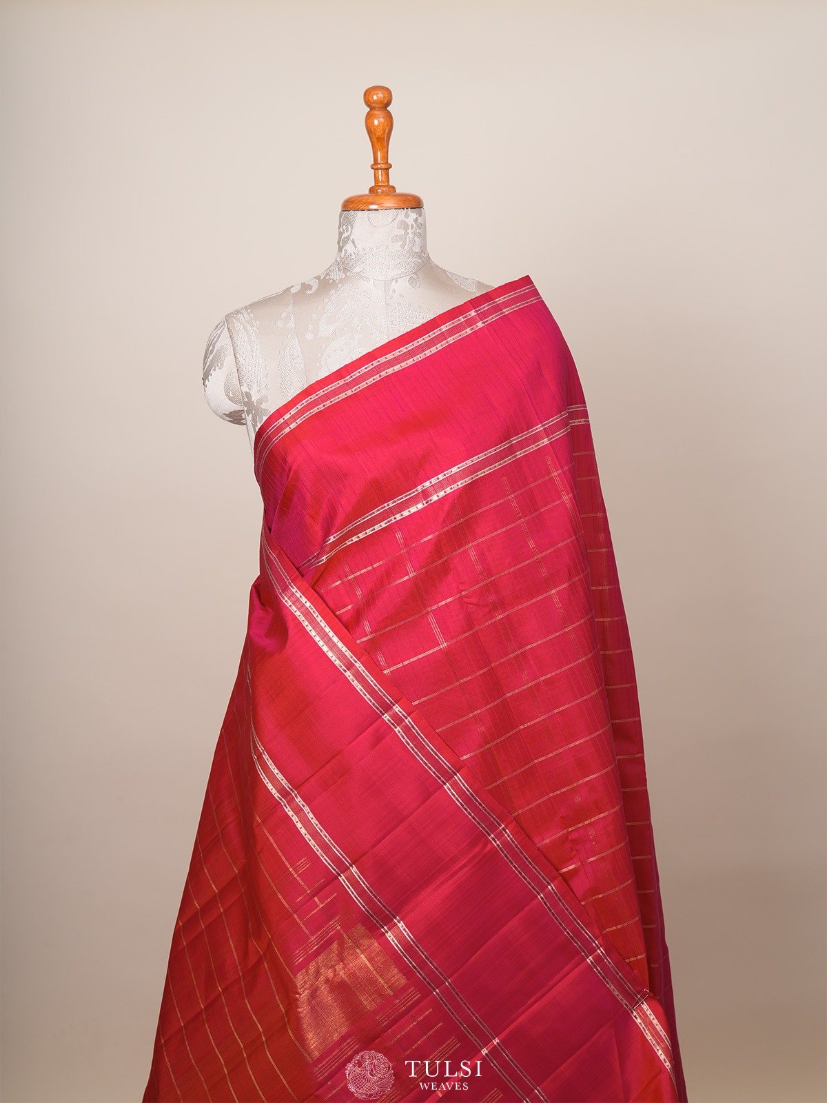 Pinkish Red Kanjeevaram Silk Saree