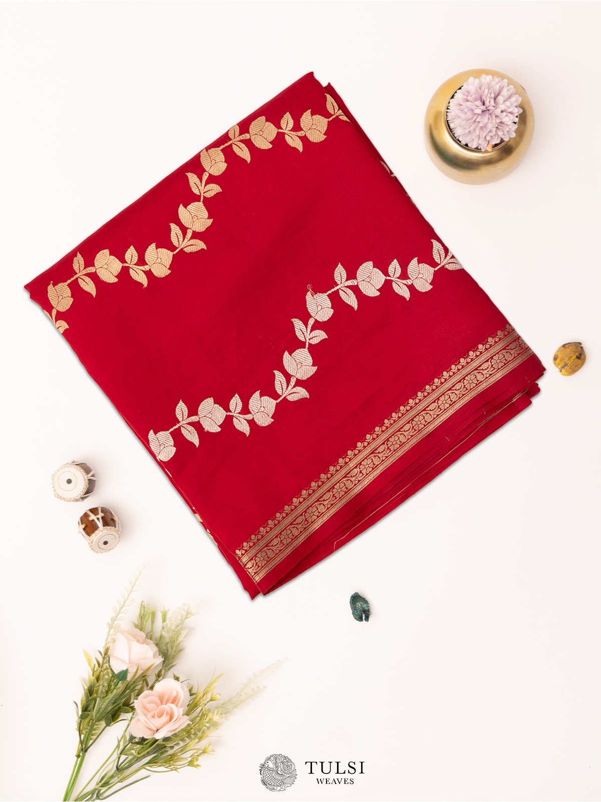 Red Mashru Silk Saree with Small Zari Border