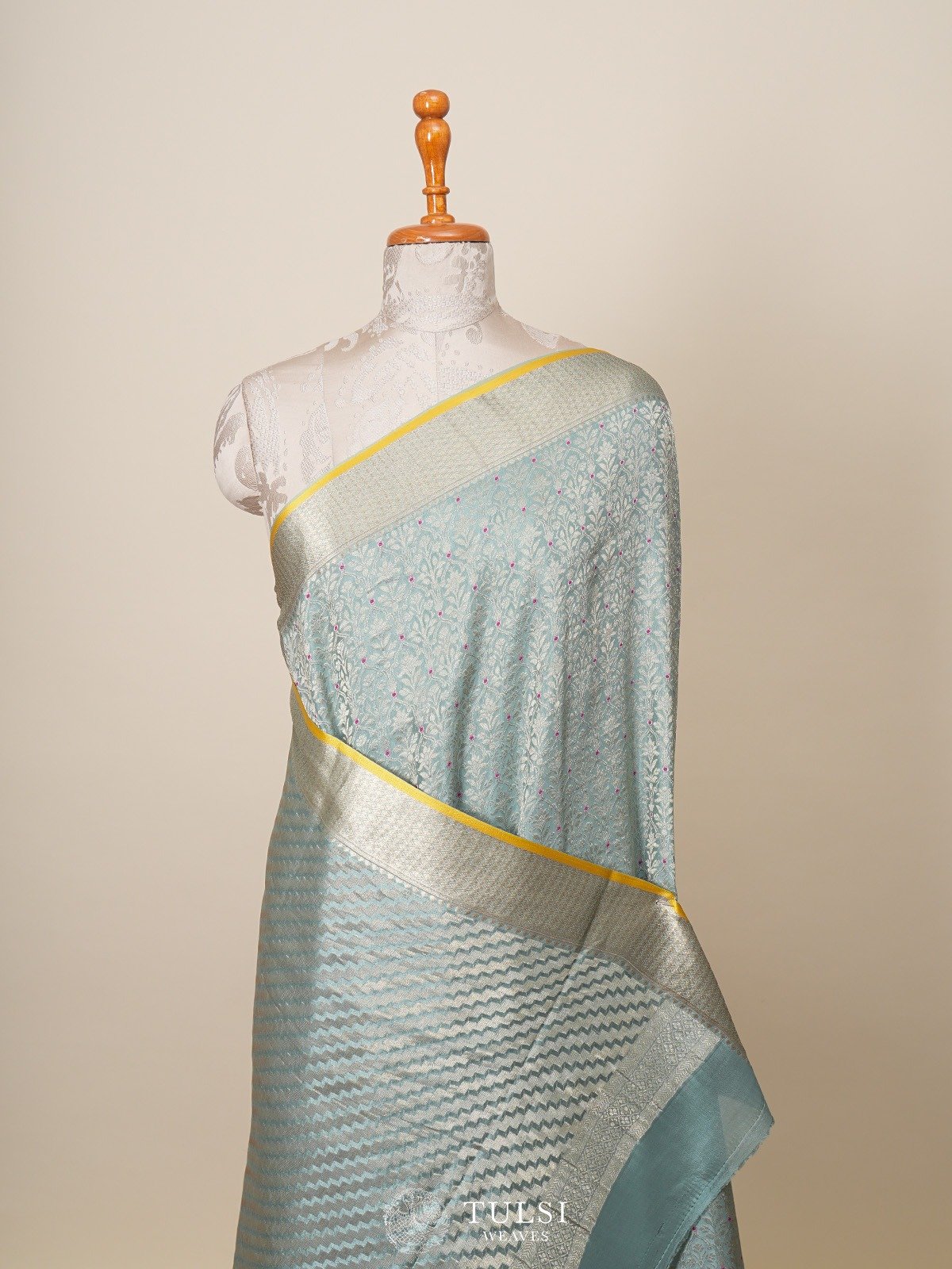 Cyan Banaras Crepe Silk Saree