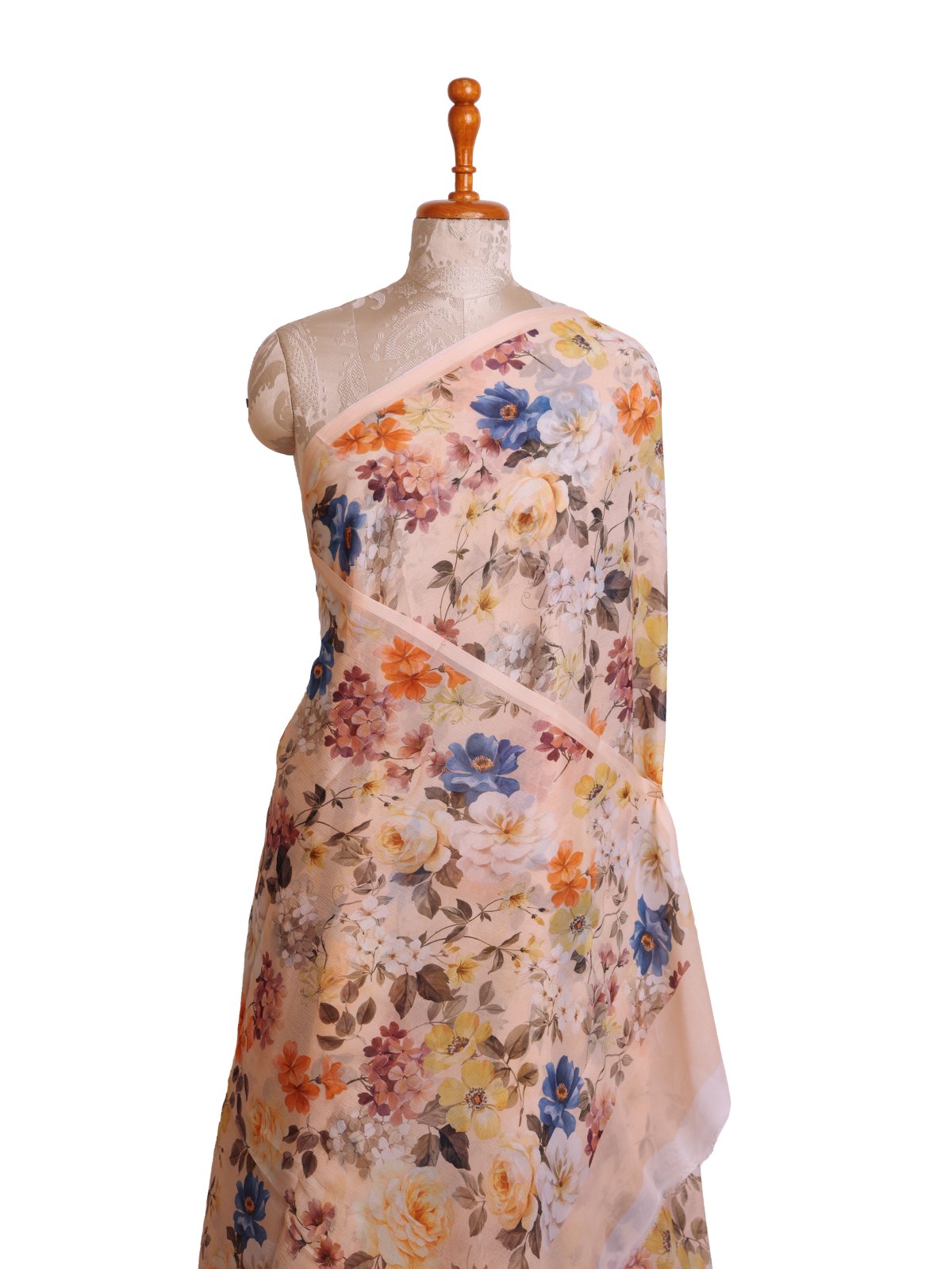 Light Peach Printed Chiffon Saree