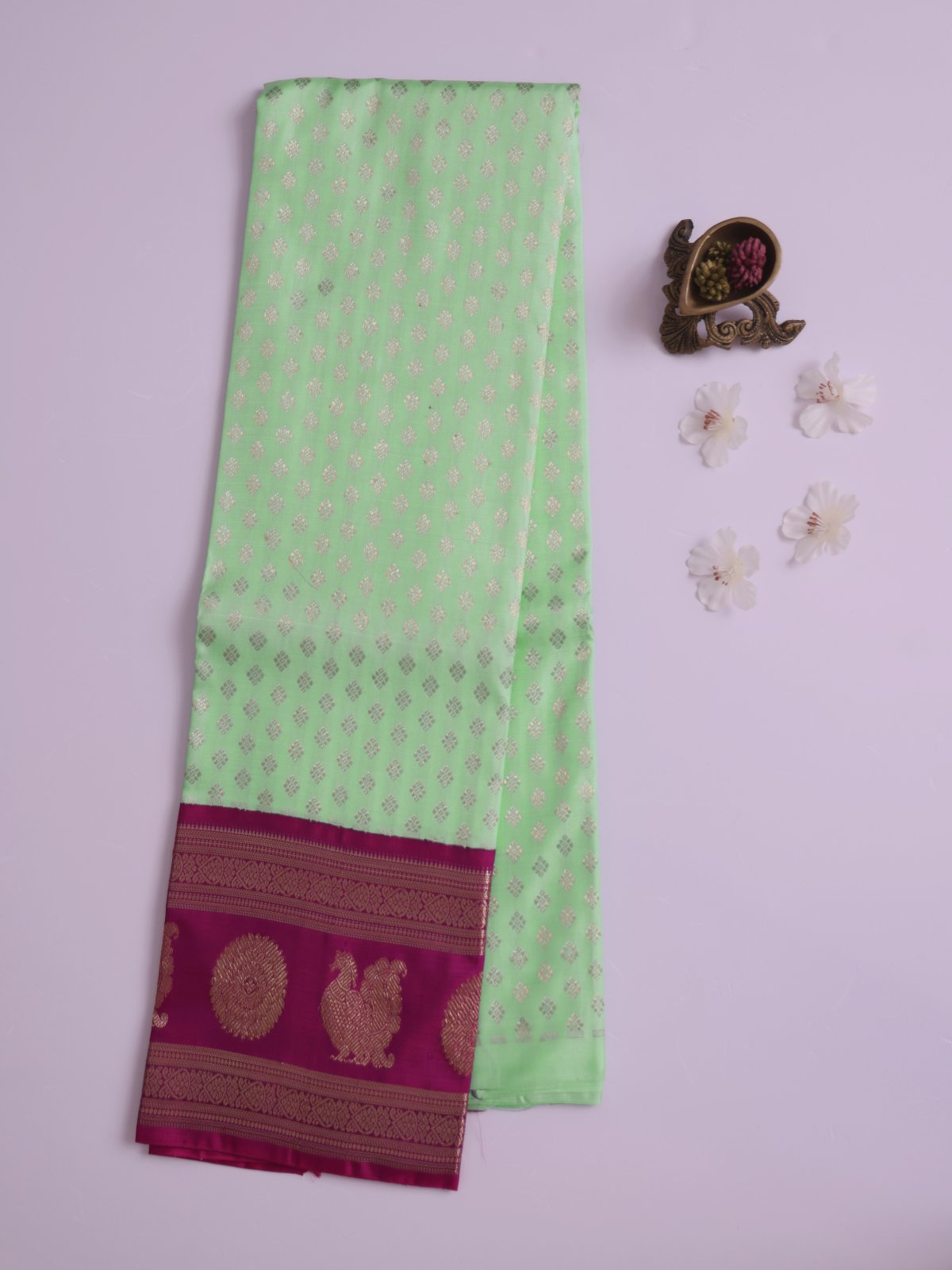Rexona Green Kanjeevaram Silk Pavadai with Dark Magenta Border