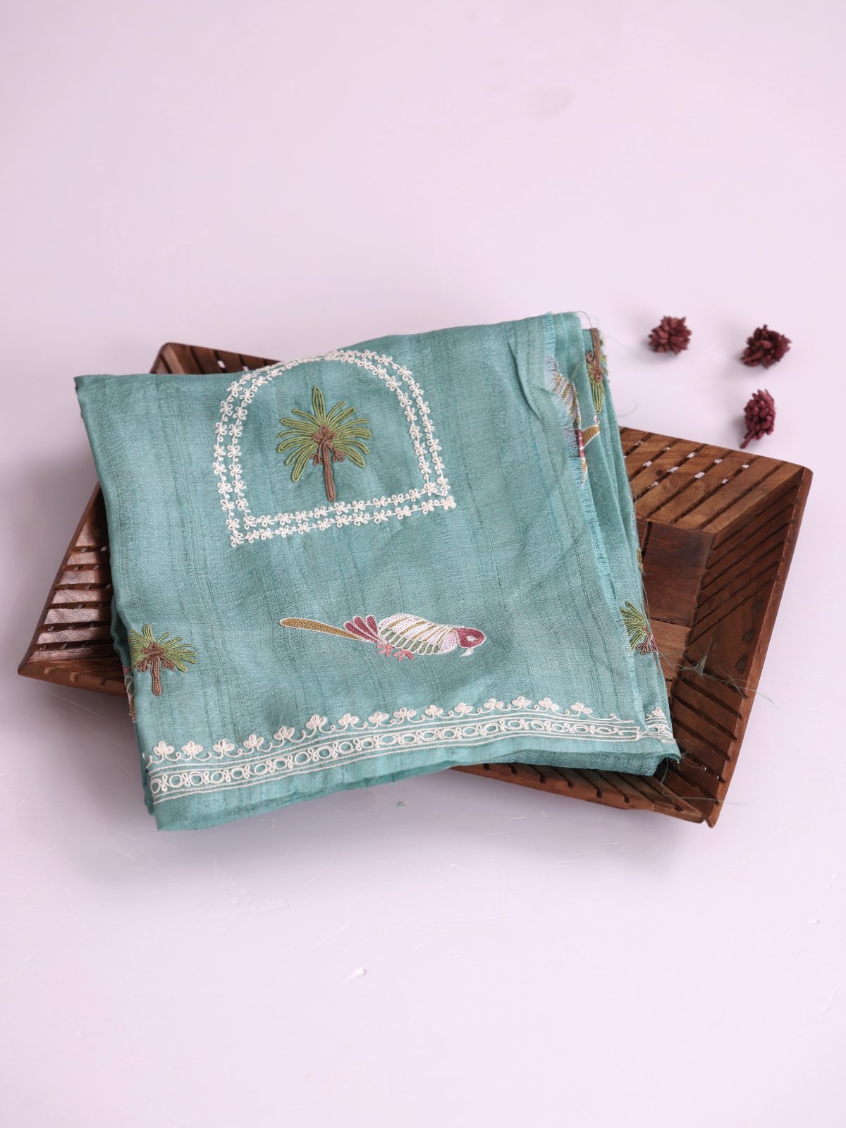 Light Blue Embroidered Tussar Silk Blouse