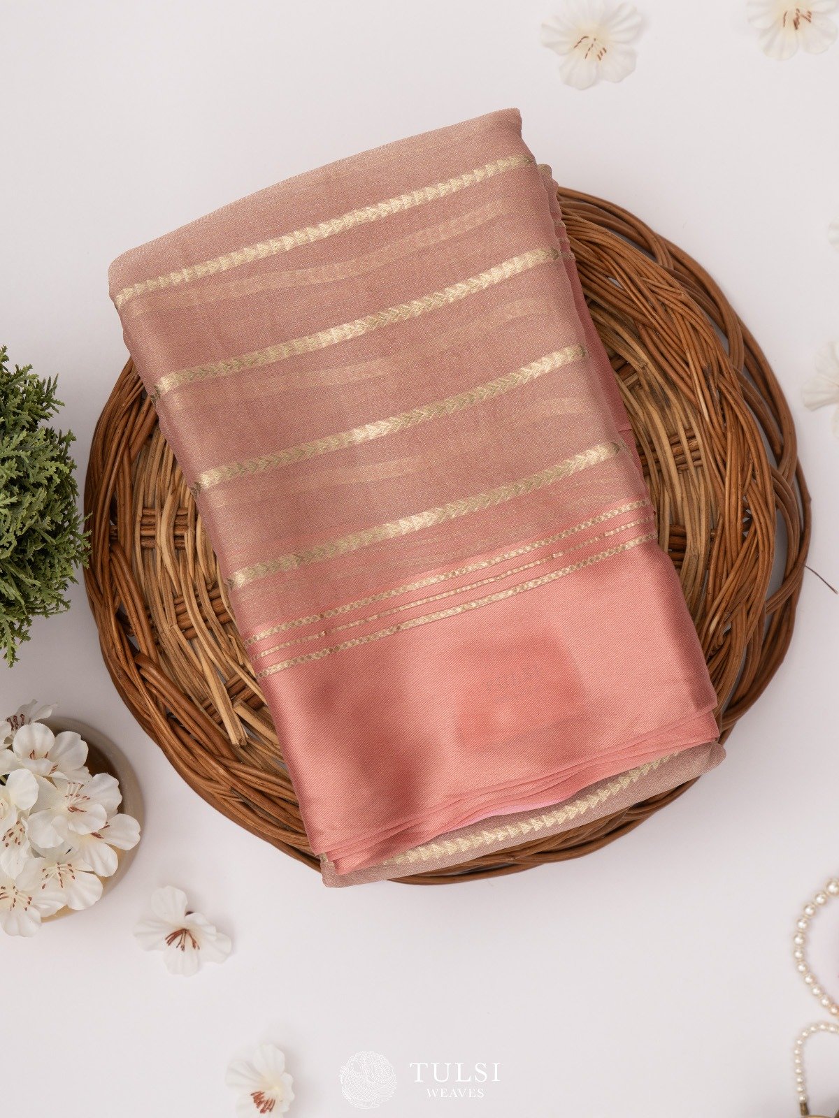 Peach Shimmer Georgette Silk Sarees with Satin Border