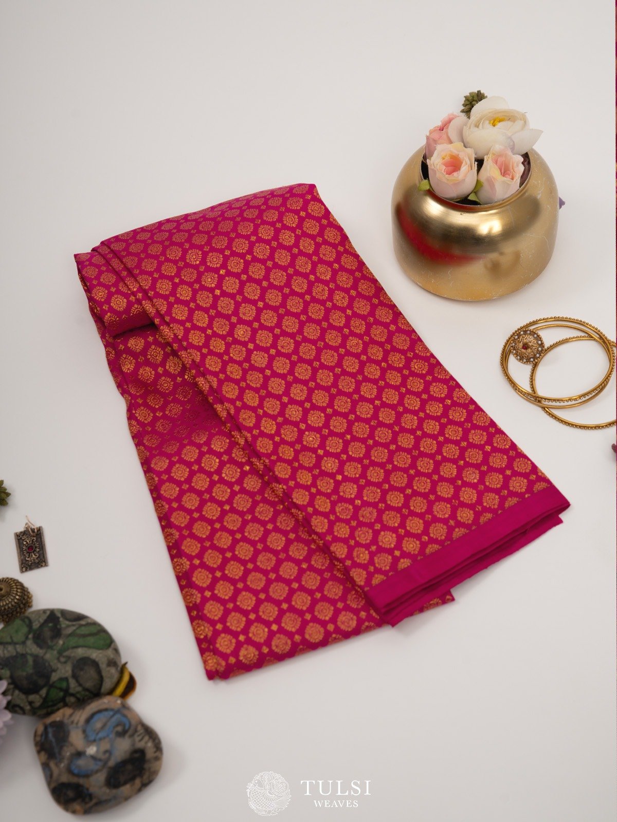 Dark Pink Kanjeevaram Silk Blouse With Brocade Design