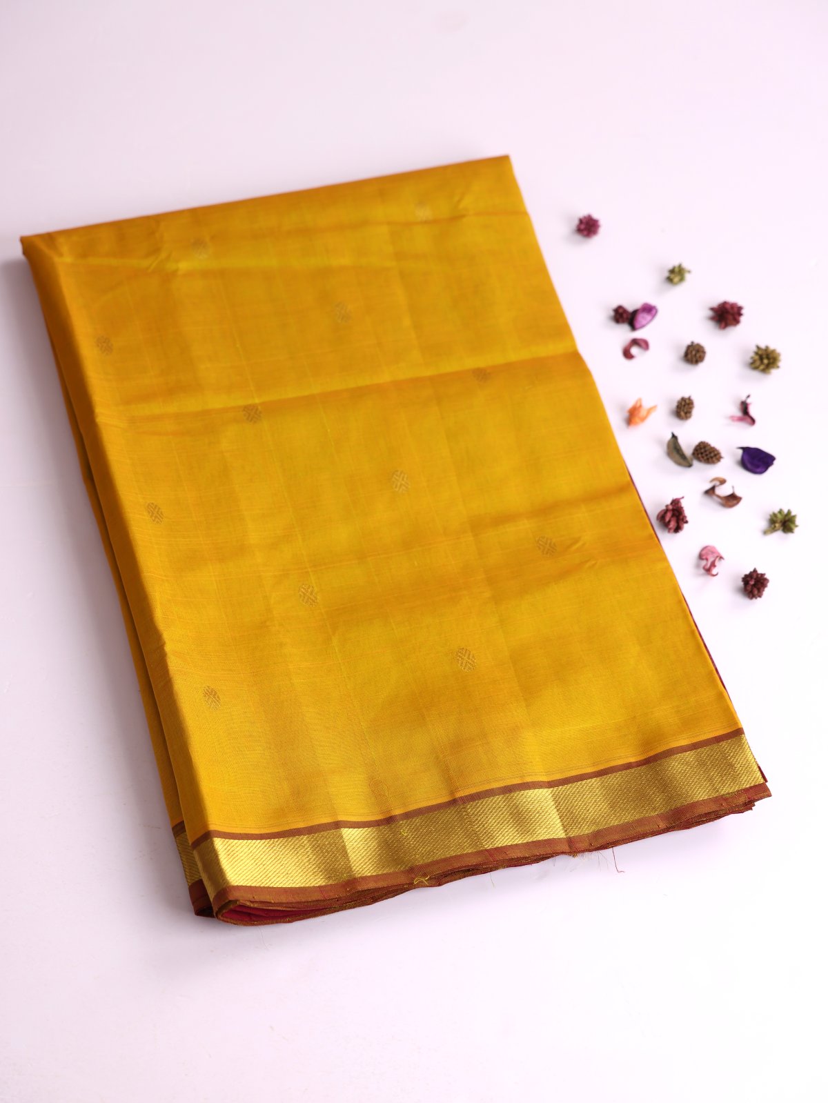 Greenish Yellow Silk Cotton Saree With Zari Border