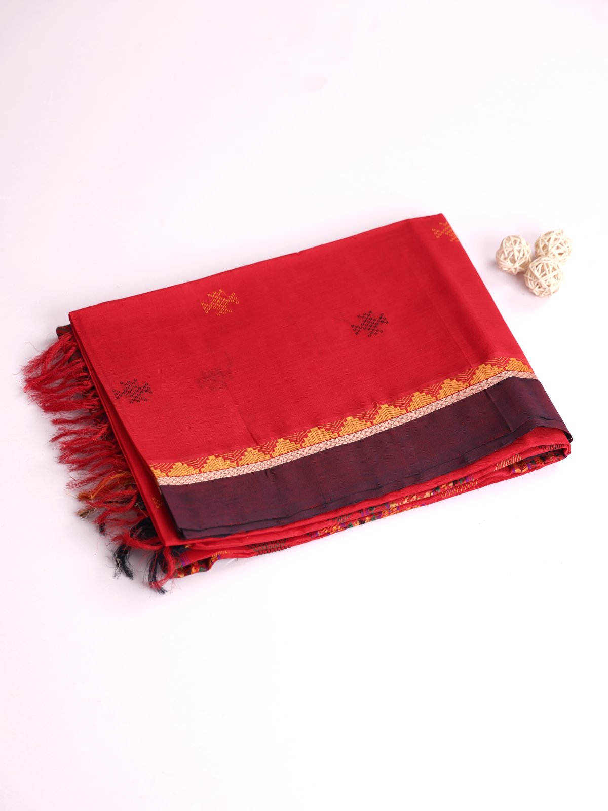 Red Silk Cotton Saree With Dark Purple Border