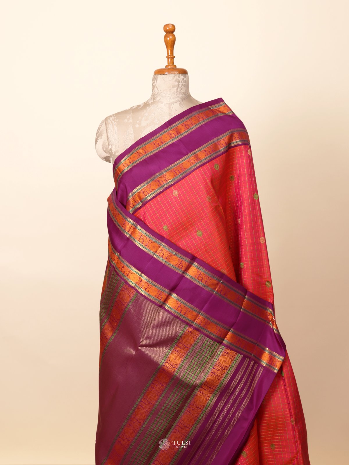 Pinkish Orange Kanjeevaram Silk Saree
