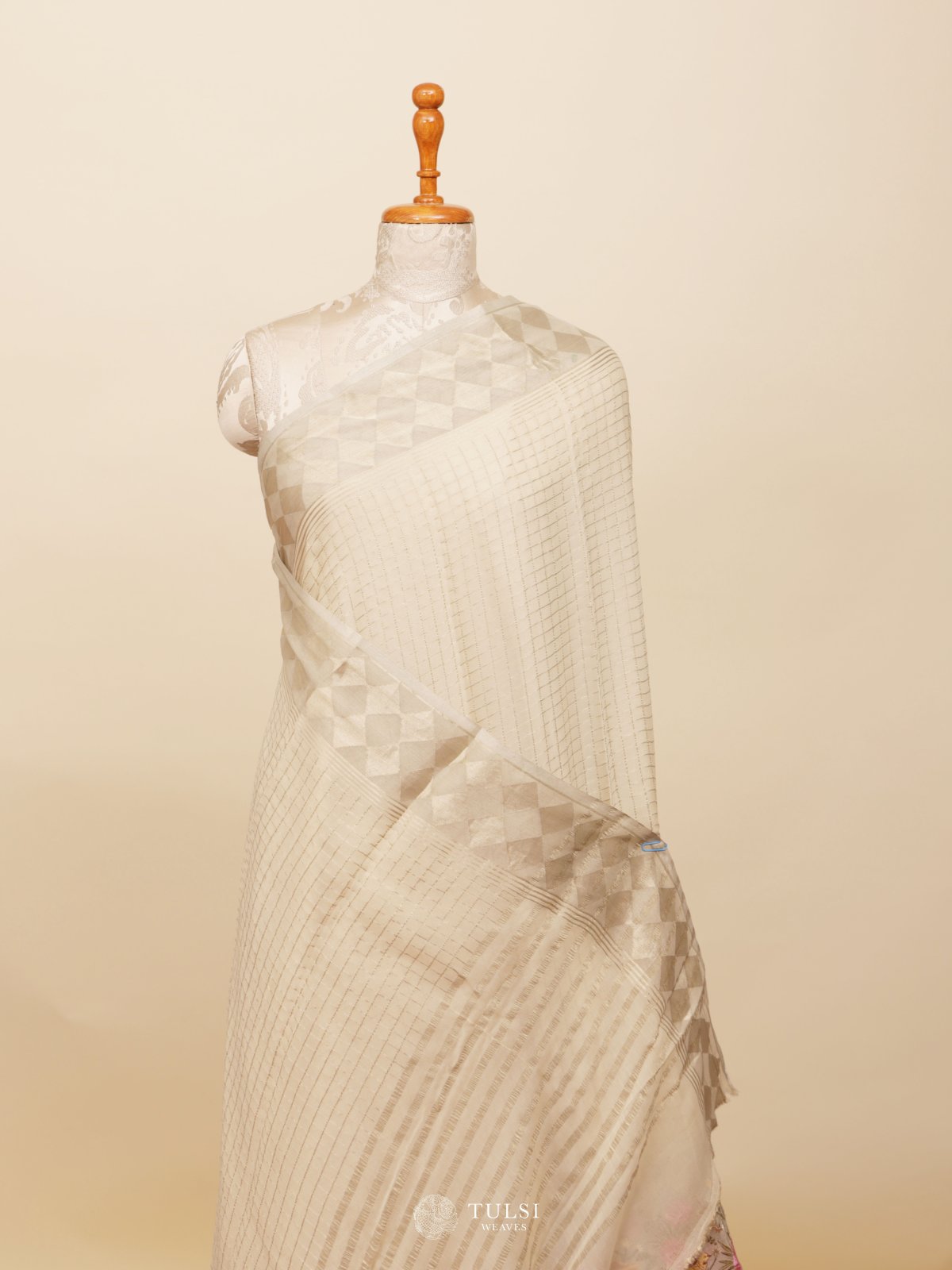 Off White Banaras Georgette Silk Saree