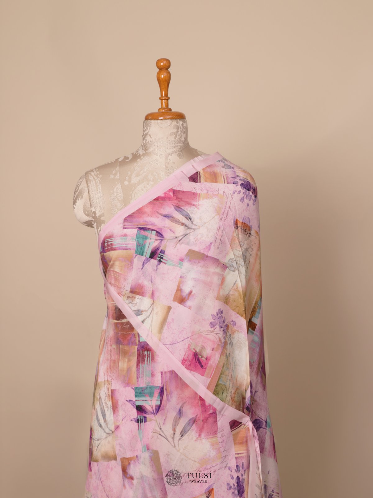 Light Pink Floral Printed Crepe Silk Saree