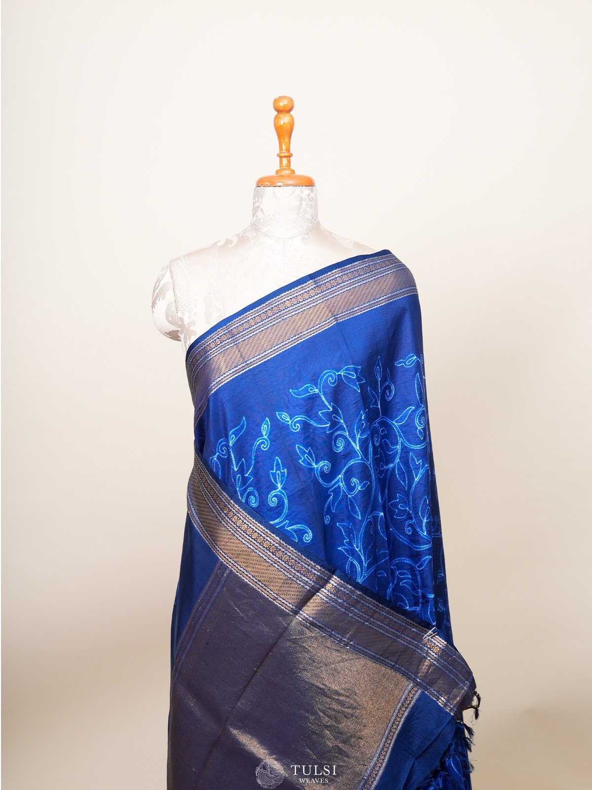 Navy Shibori Kanjeevaram Silk Saree