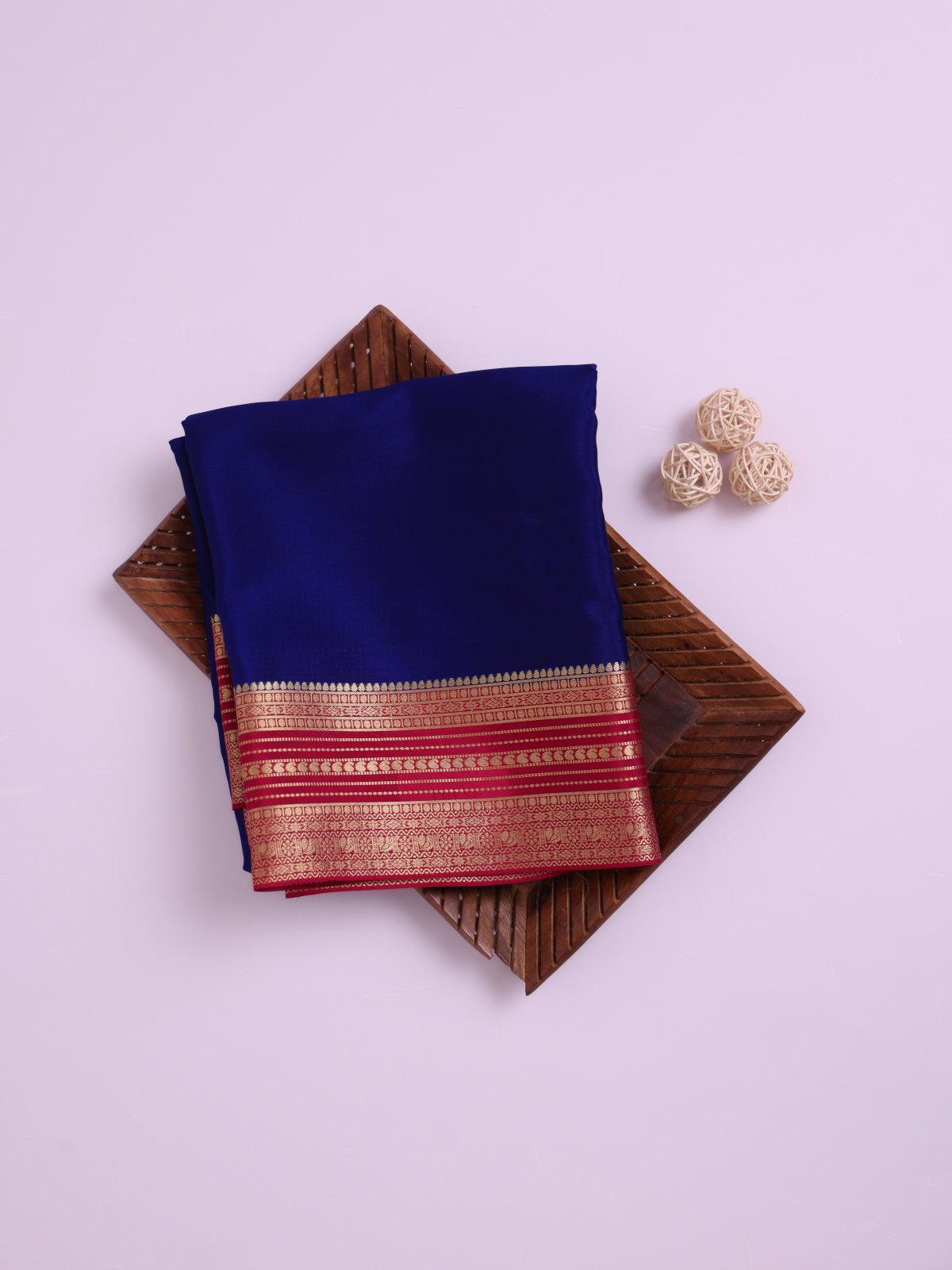 Dark Royal Blue Mysore Silk Saree with Reddish Pink Zari Border