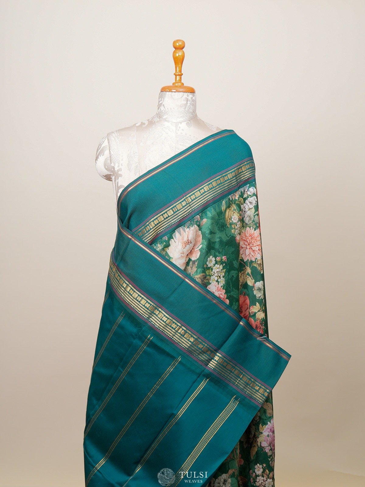 Green Printed Kanjeevaram Silk Saree