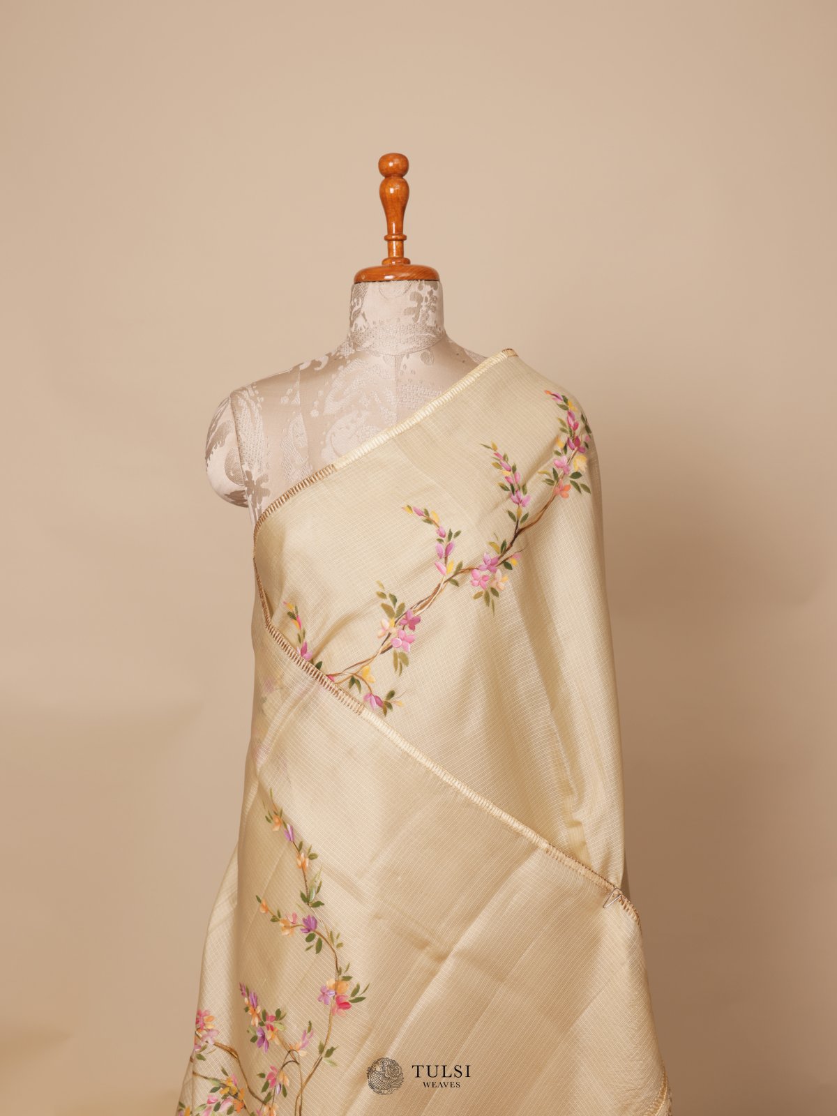 Dark Cream Kota Hand Painted Saree