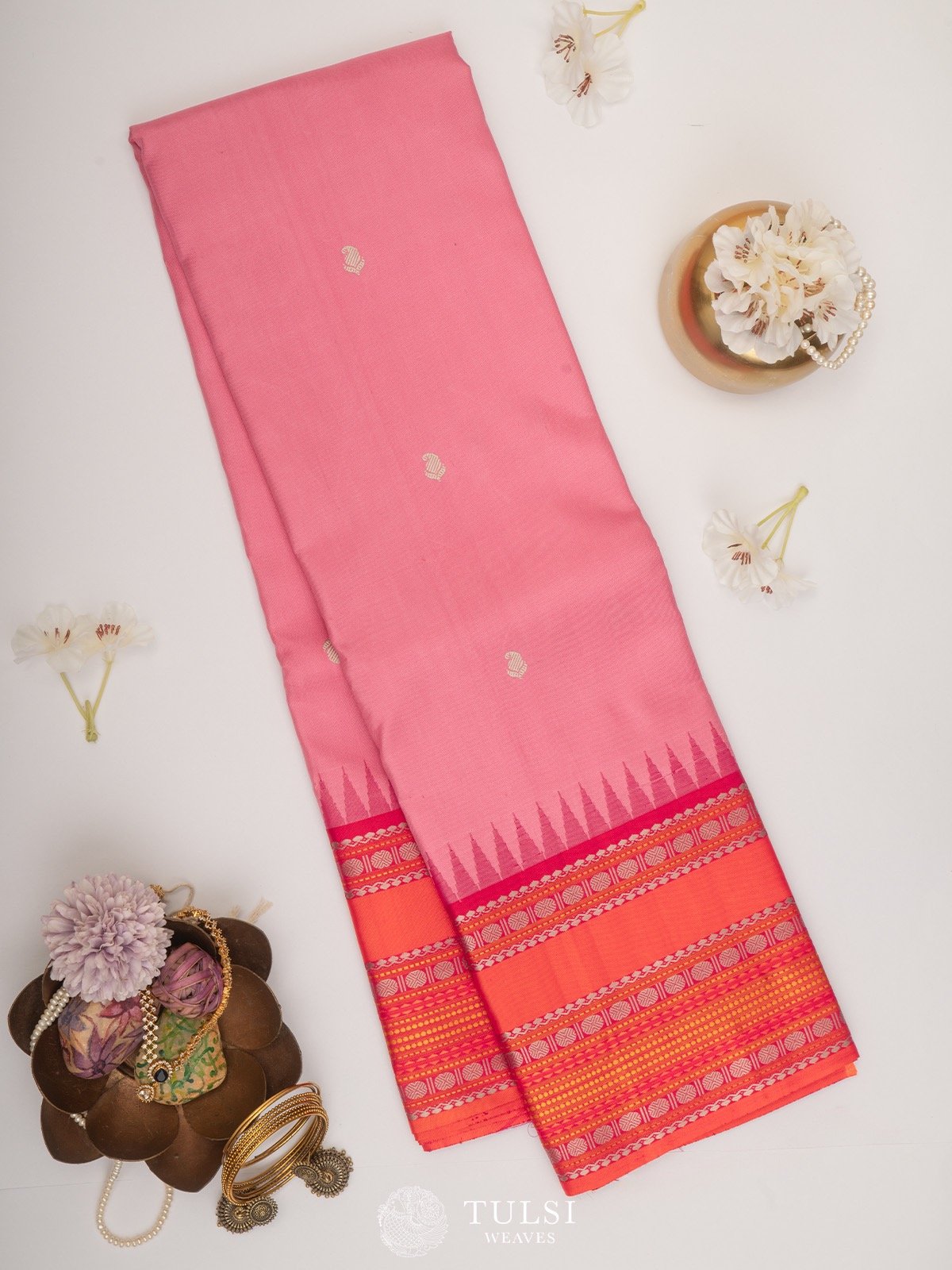 Lotus Pink Pattu Pett Kanjeevaram Silk Saree