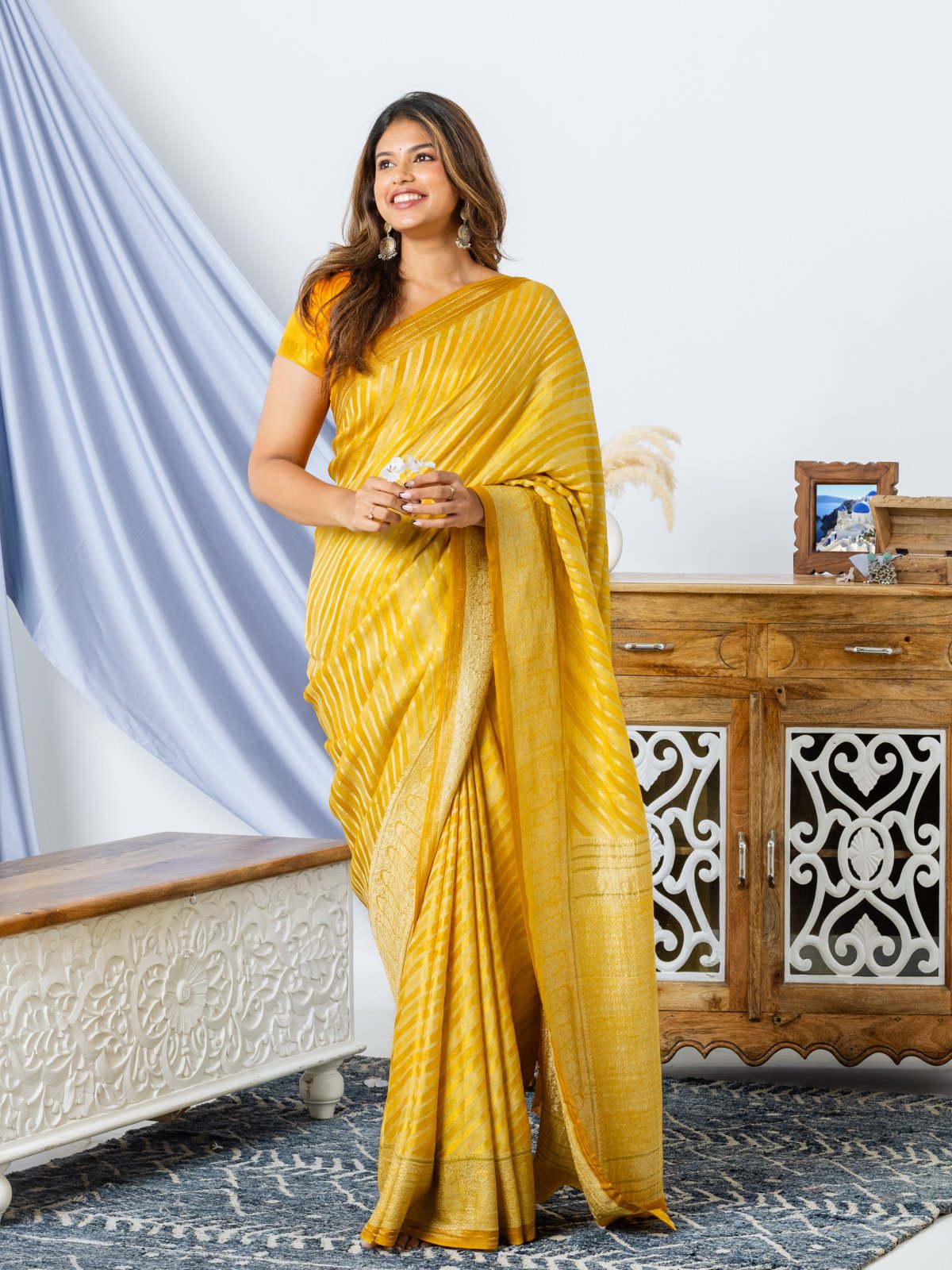 Yellow Banaras Crepe Silk Saree 