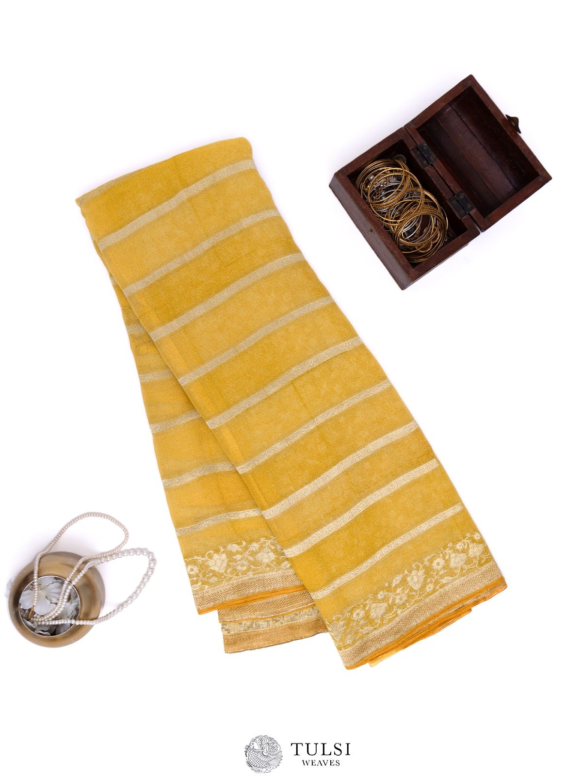 Yellow Banaras Georgette Silk Saree