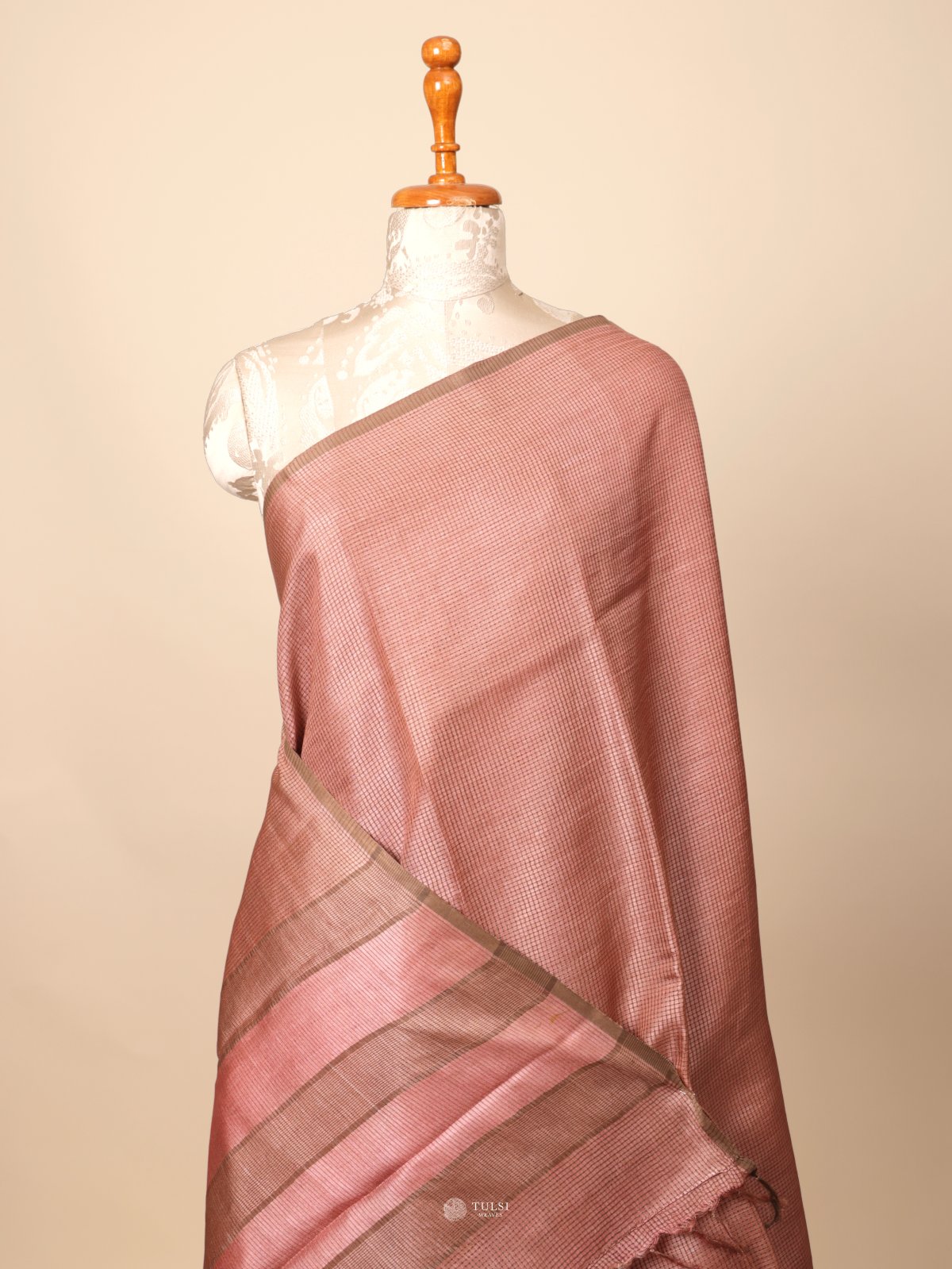 Dusty Pink Tussar Silk Saree