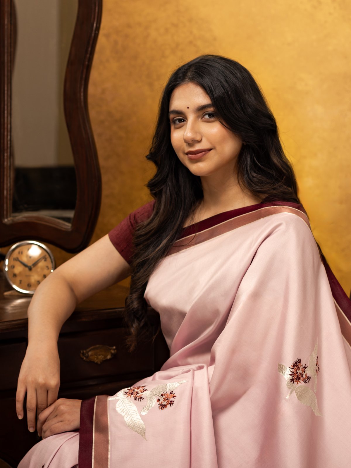 Lilac Mashru Silk saree with Striped Border