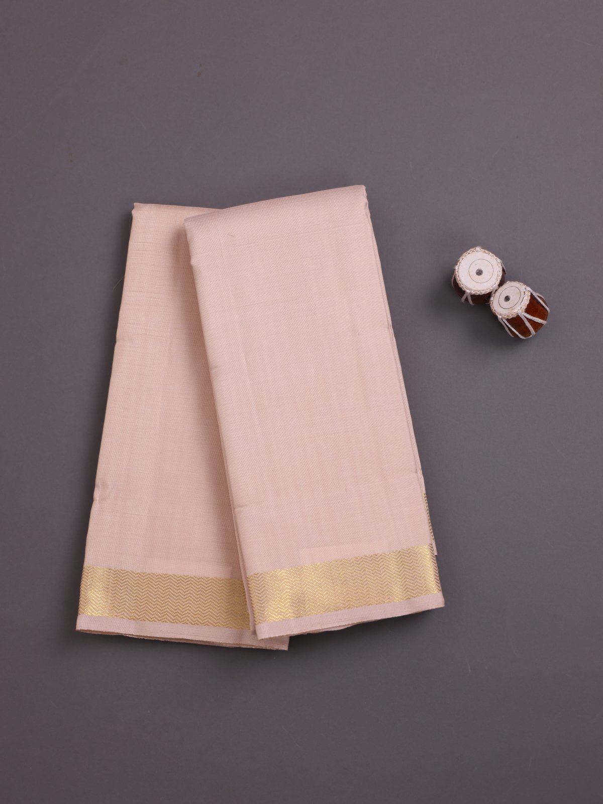 Light Peach Silk Dhoti and Vasthram with Zari Border