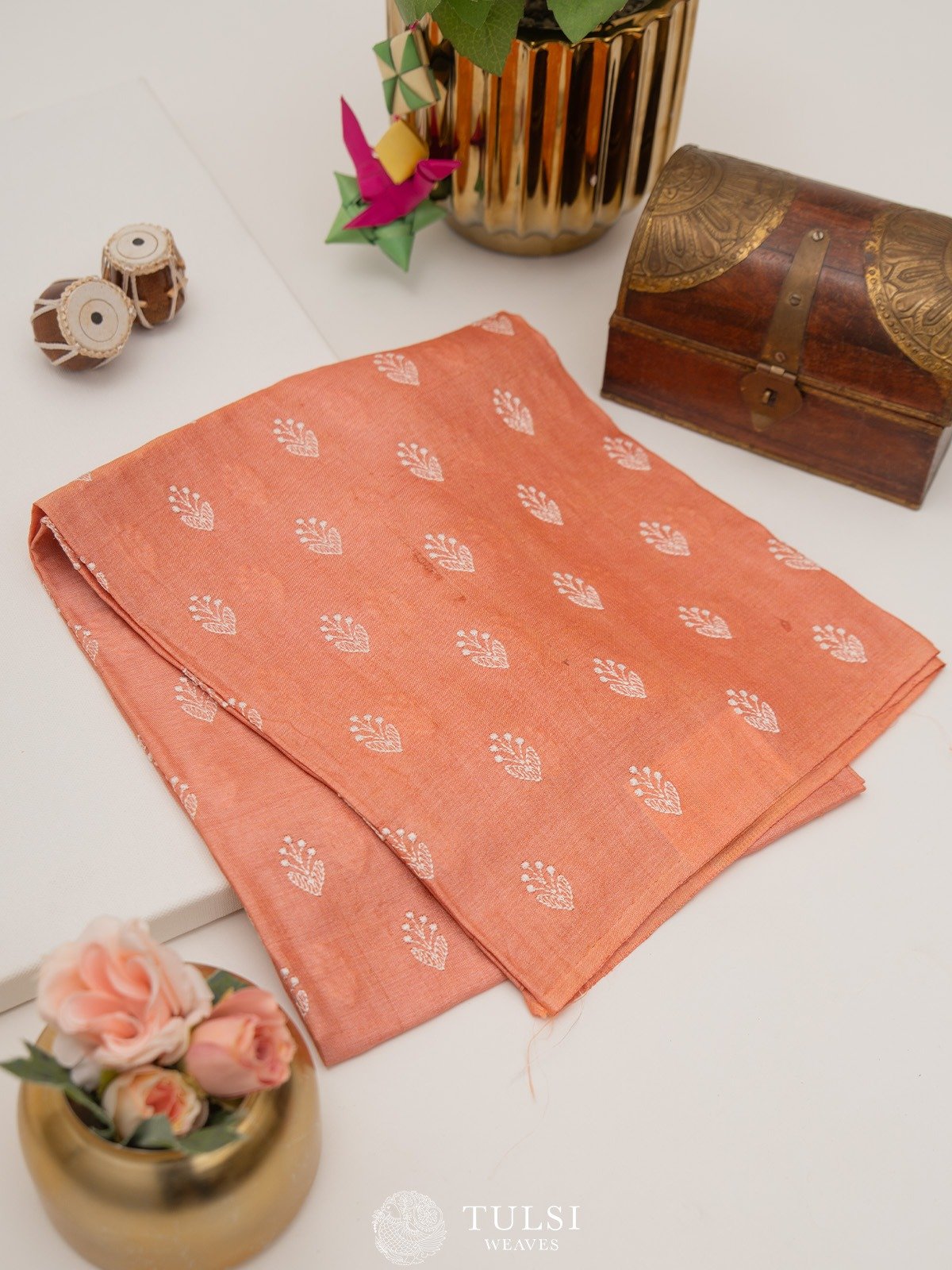 Peach Tussar Silk Embroidered Blouse	