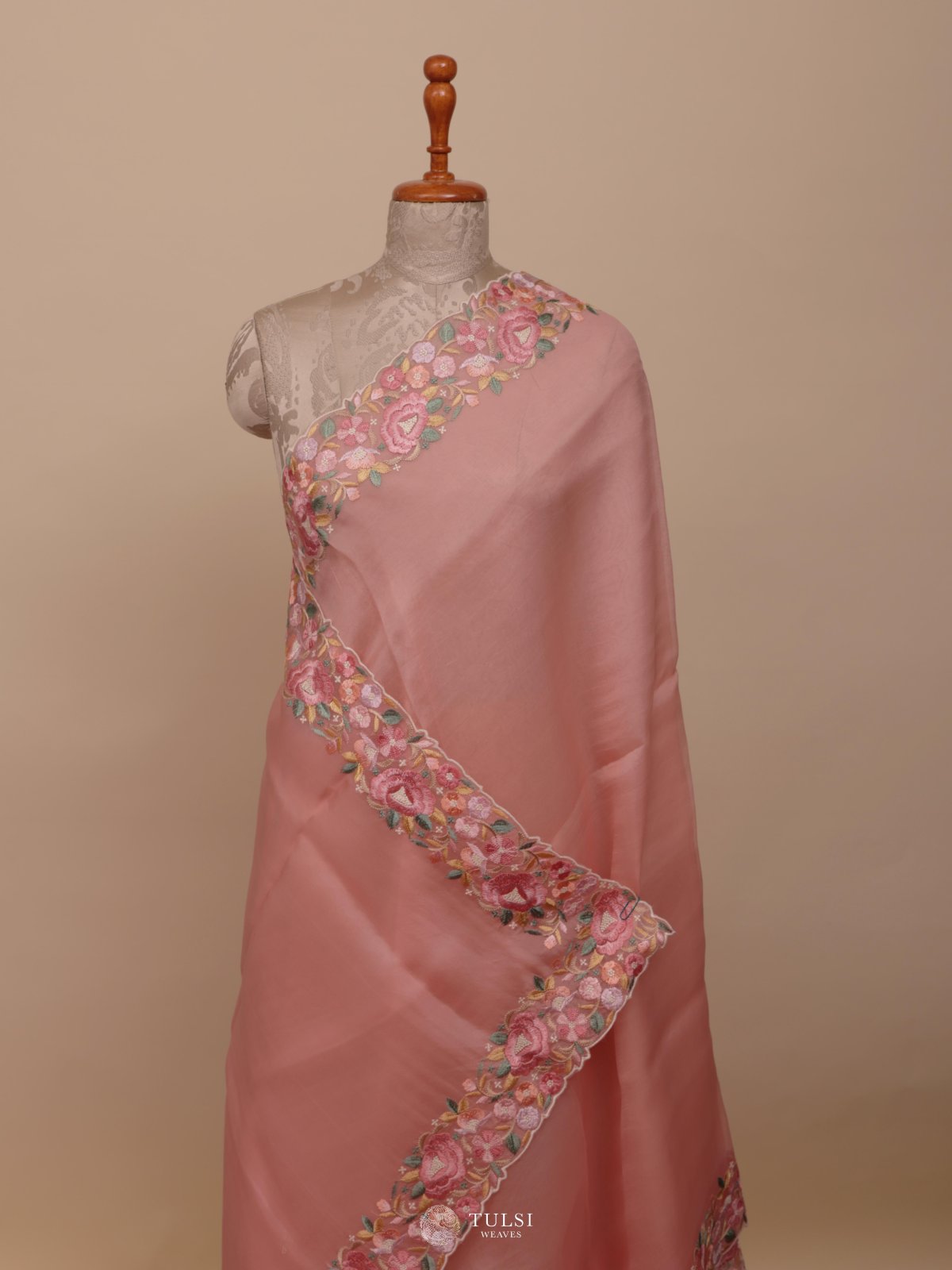 Pastel Pink Organza Embroidery Saree