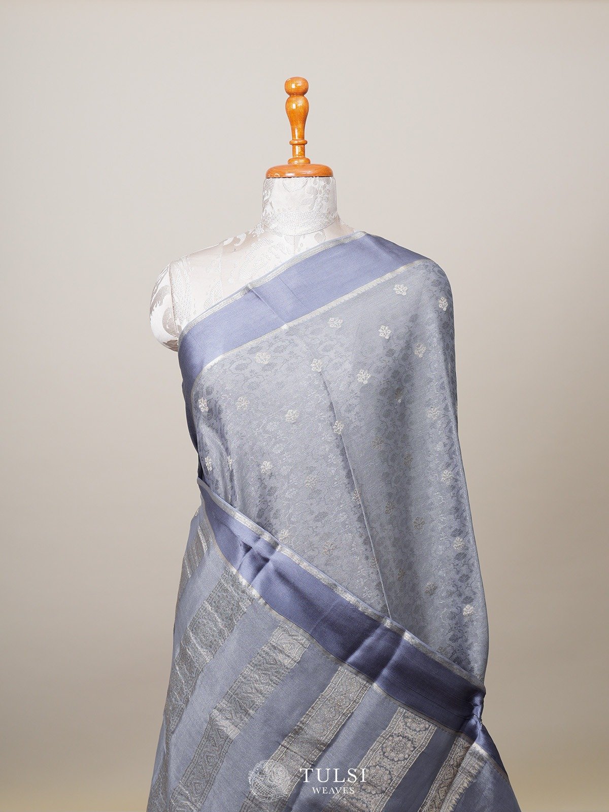 Bluish Grey Shimmer Georgette Silk Saree	