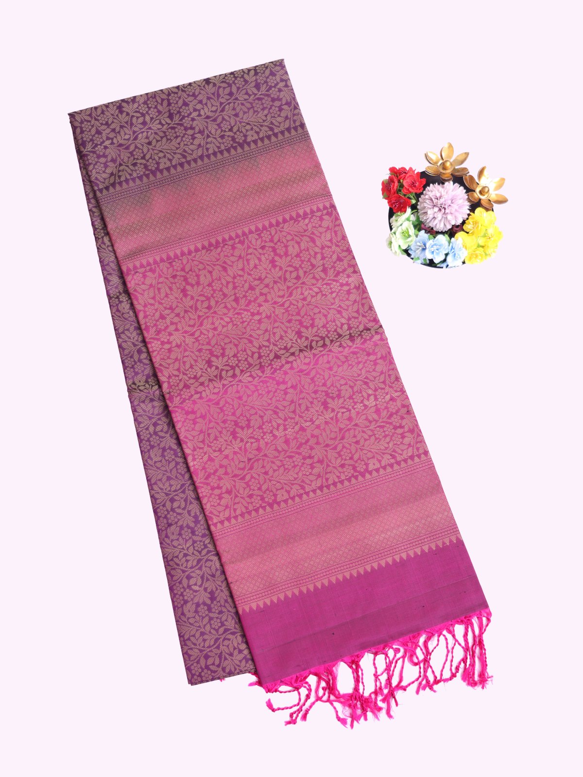 Nagapazham Brocade Soft Silk Saree with Violet Border