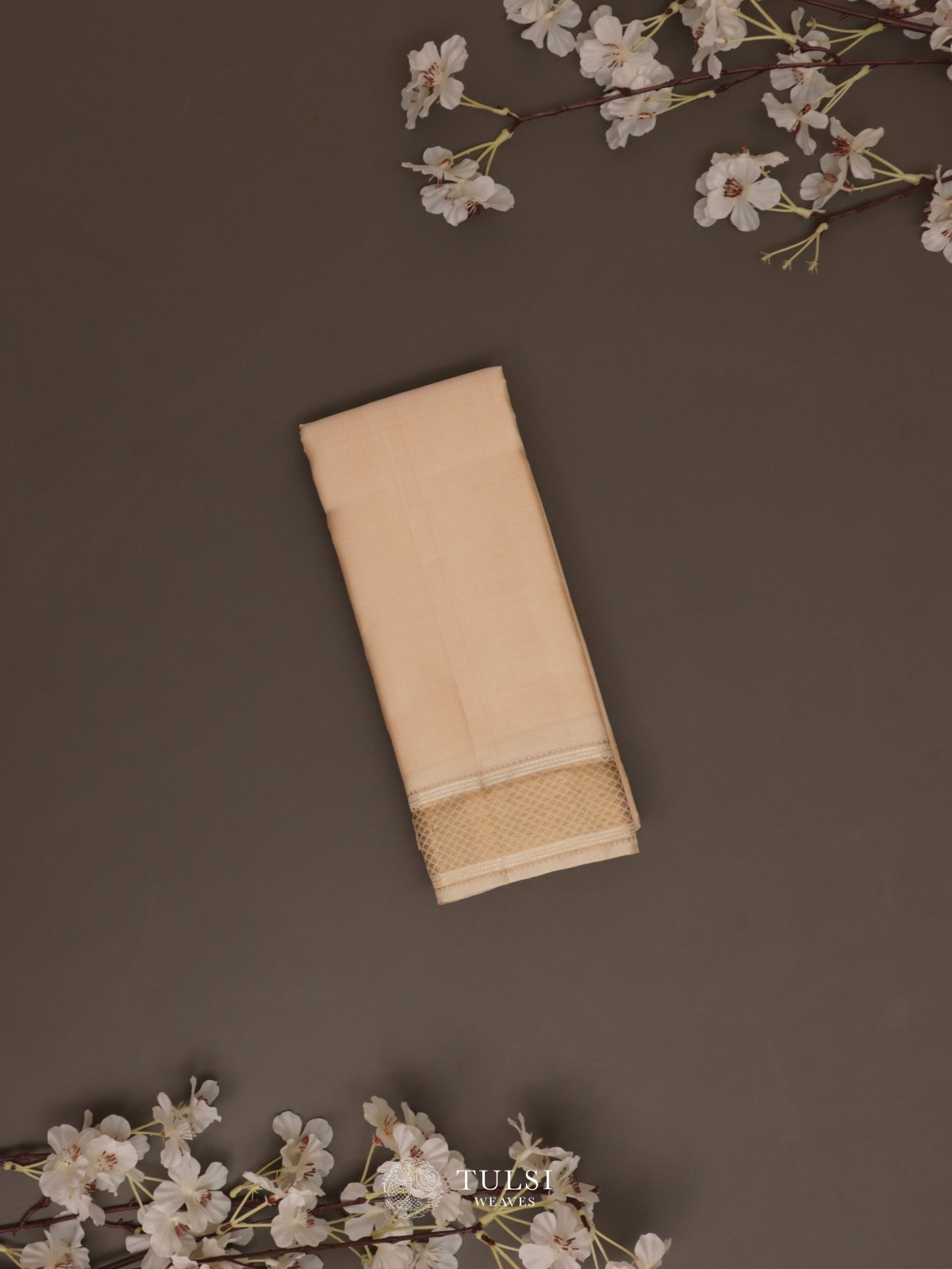 Sandal Silk Dhoti With Zari Border