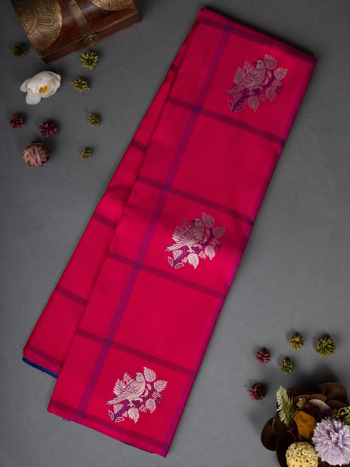 Reddish Pink Kanjeevaram Silk Saree