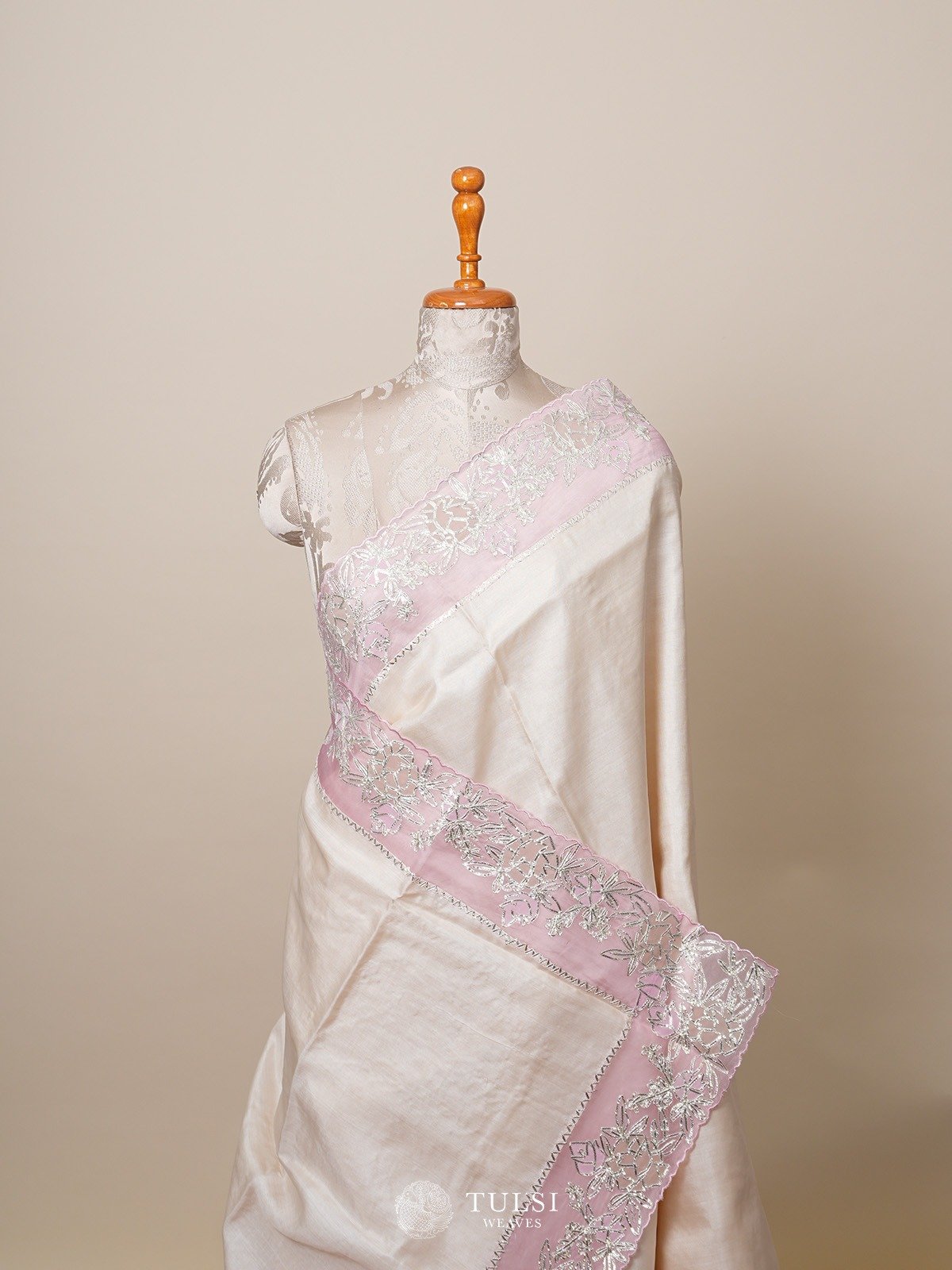 Off-White Organza Silk Saree