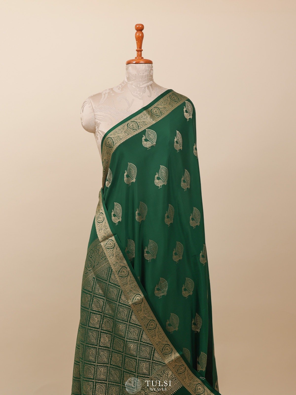 Bottle Green Mysore Silk Saree with Self Zari Border