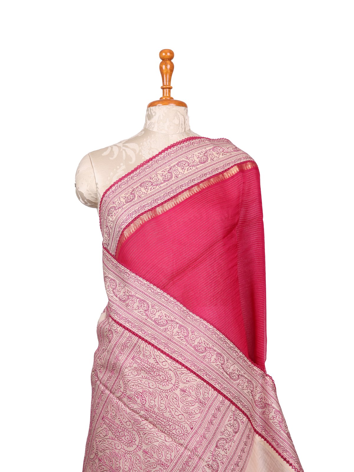 Pink Organza Silk Saree with Beige Embroidered Border
