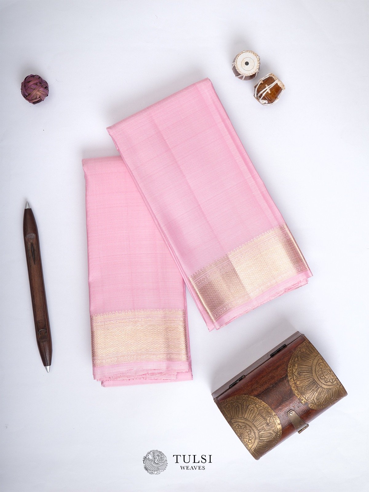 Pink Silk Dhoti with Self border