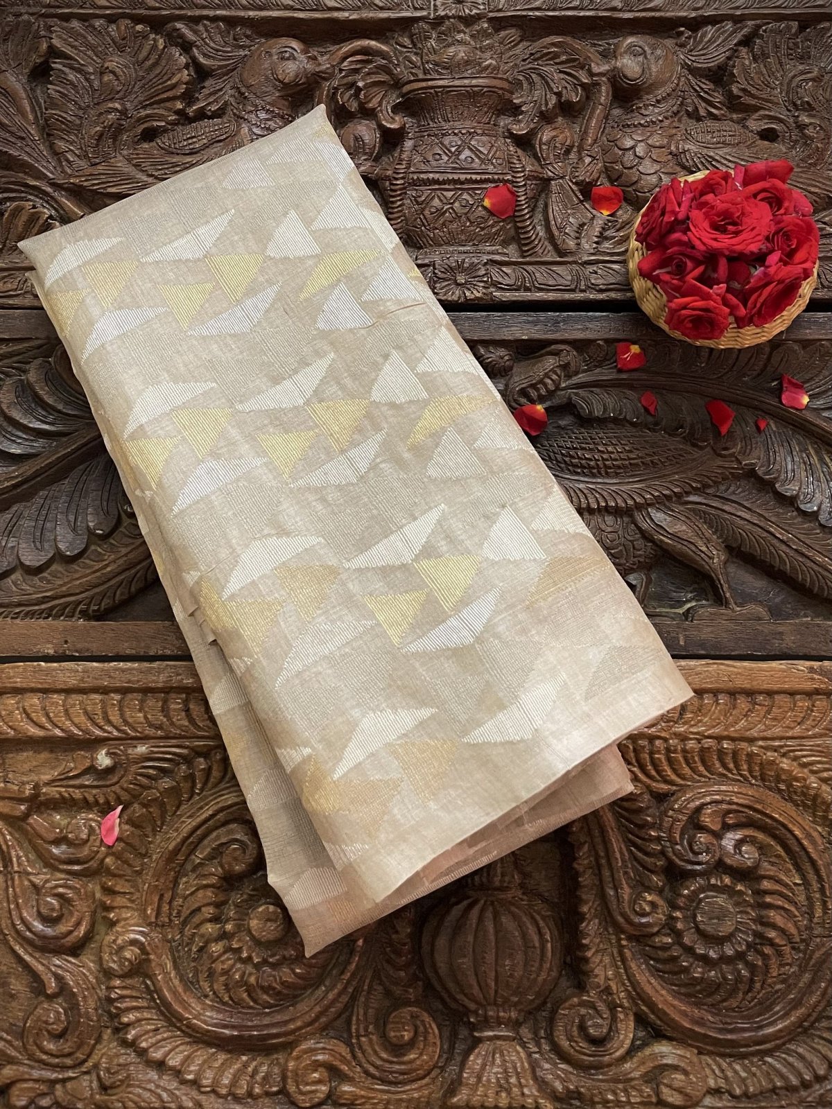 Beige (Tussar Colour)  Tussar Silk Blouse With Gold Zari Detailing