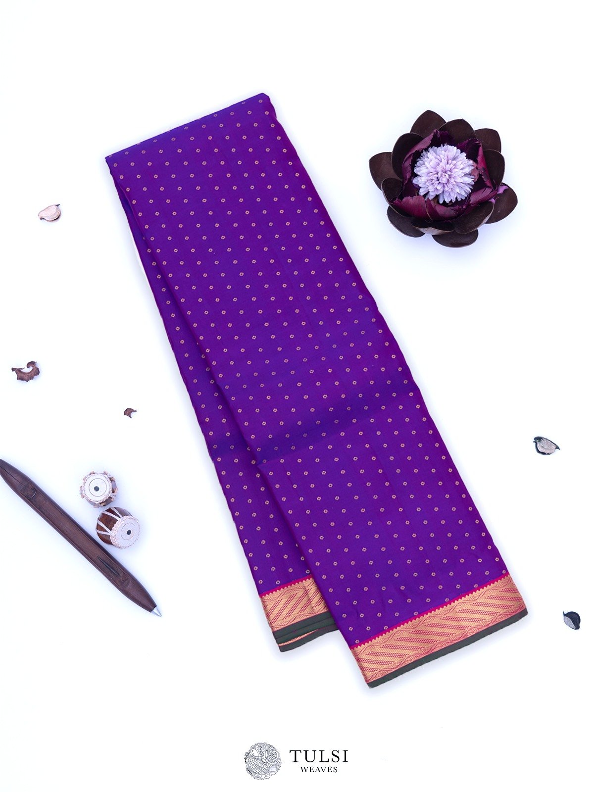 Purple Kanjeevaram Silk Saree with Pink Korvai Border