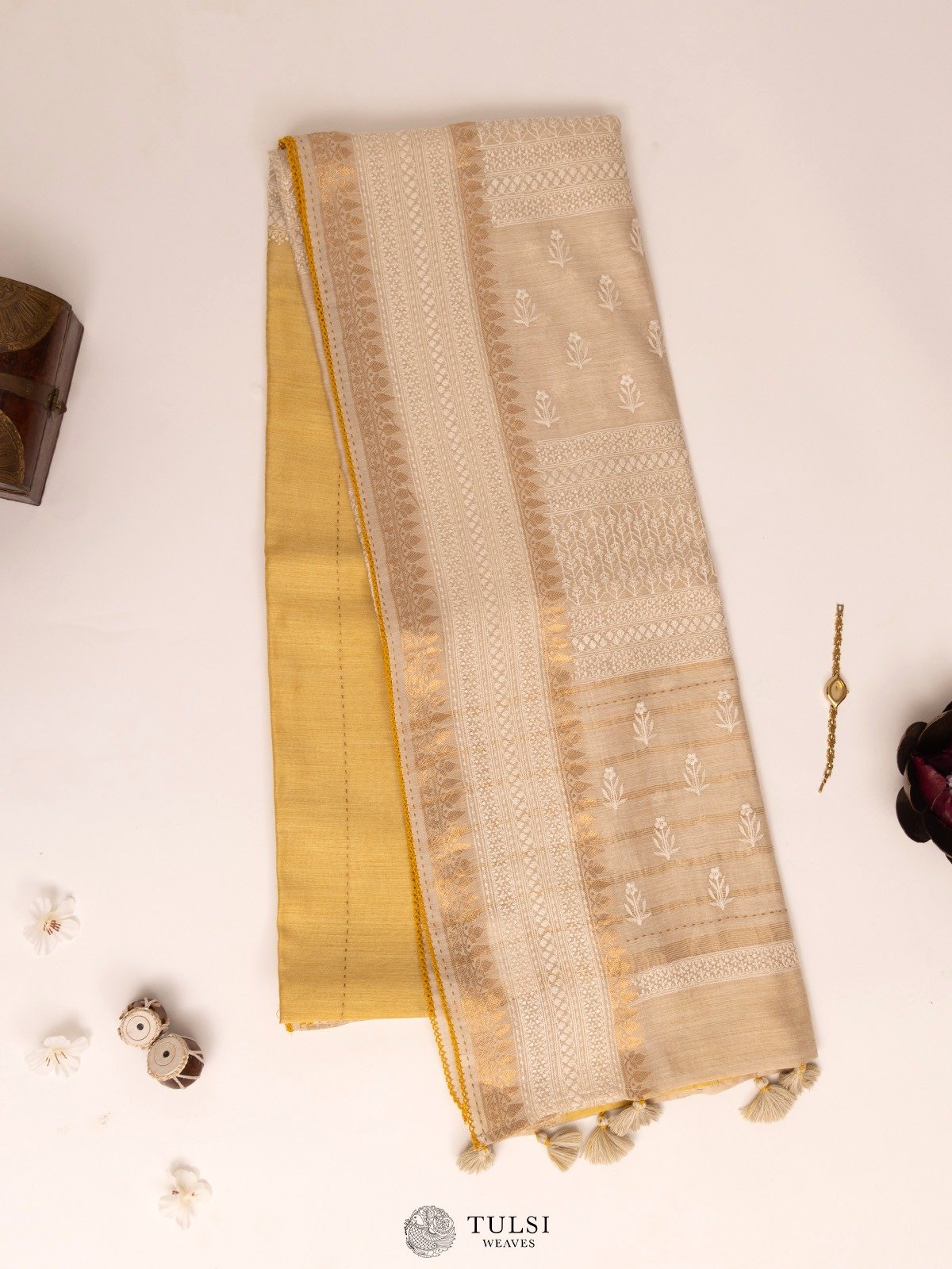 Yellow Moonga Tussar Silk Saree