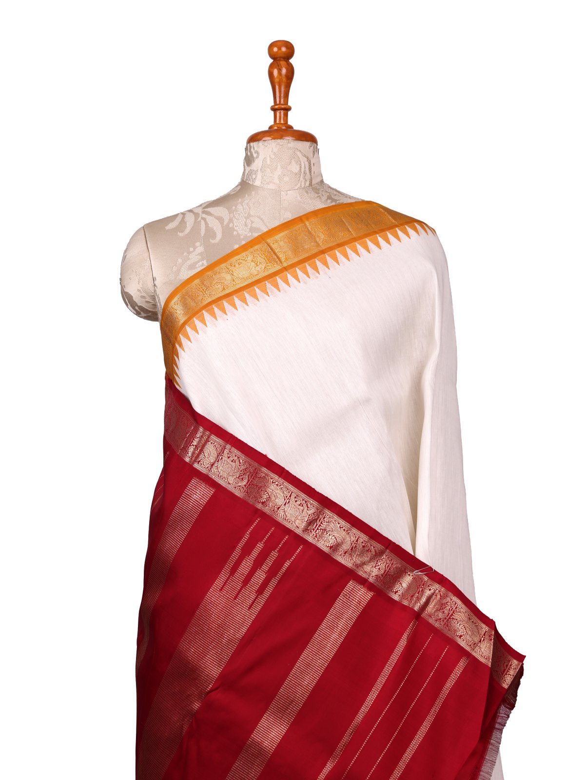 White Kanjeevaram Linen Saree With Araku And Mustard Yellow Ganga Jamuna Border