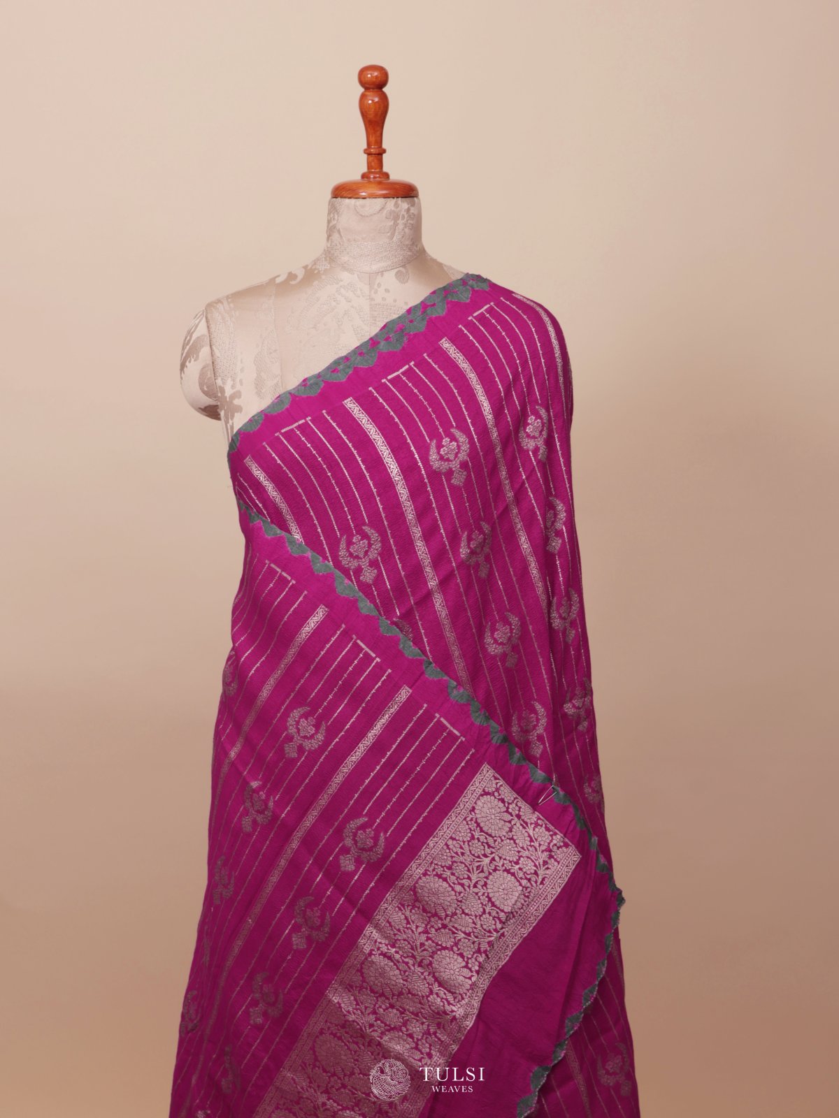 Pink Banaras Tussar Georgette Silk Saree