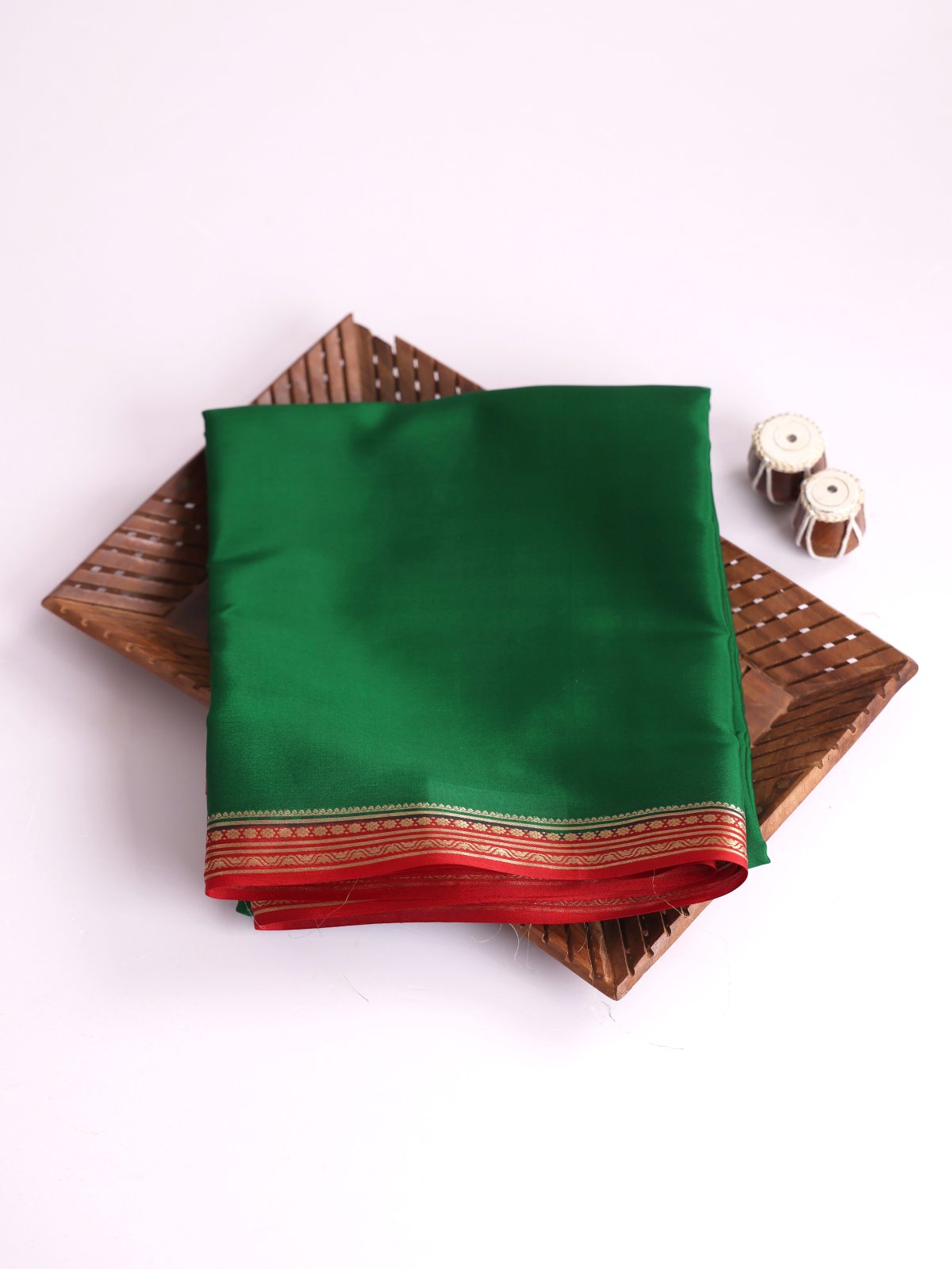 Emerald Green Mysore Silk Saree with Red Zari Border