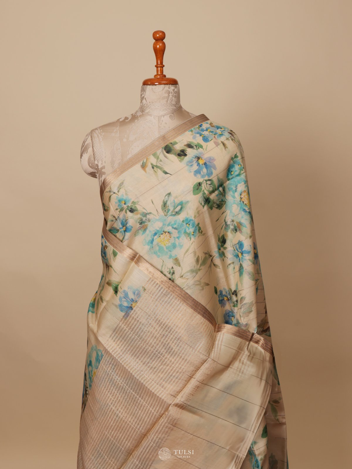 Sandal Printed Tussar Silk Saree