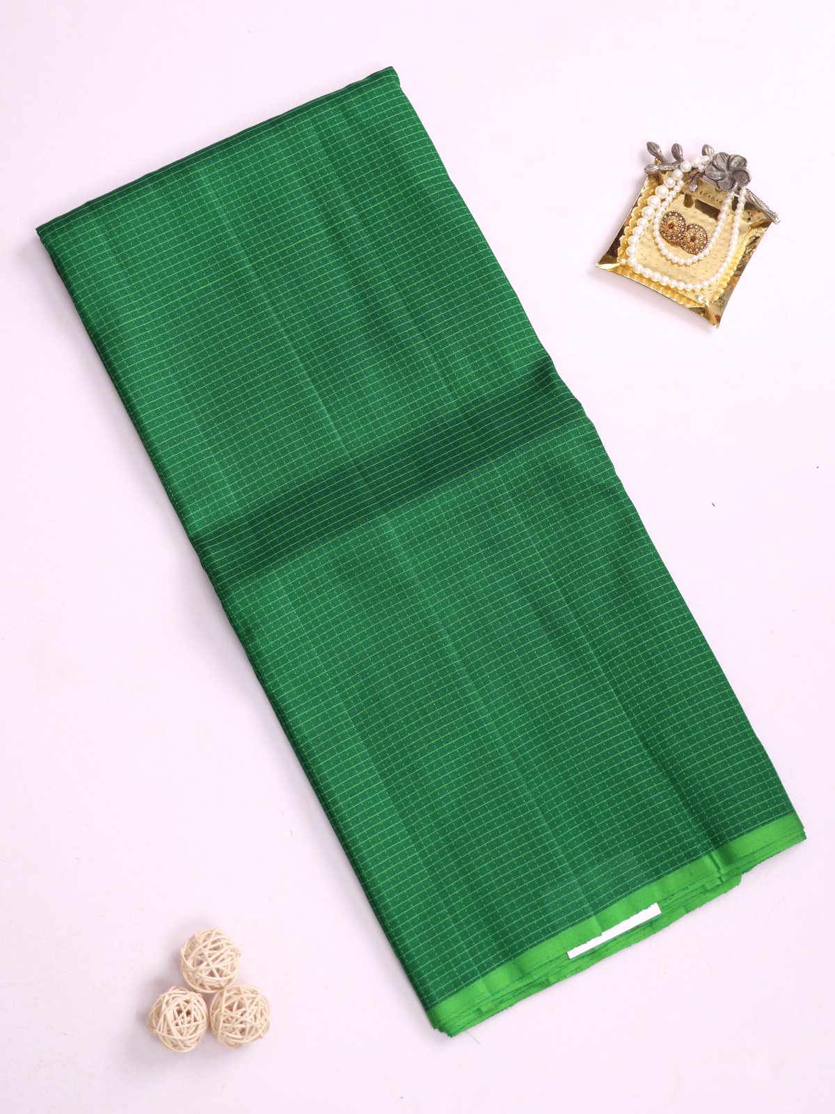 Green Checked Soft Silk Tussar Saree