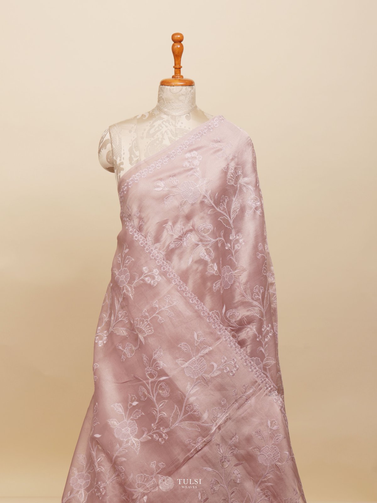 Light Lilac Organza Embroidery Saree