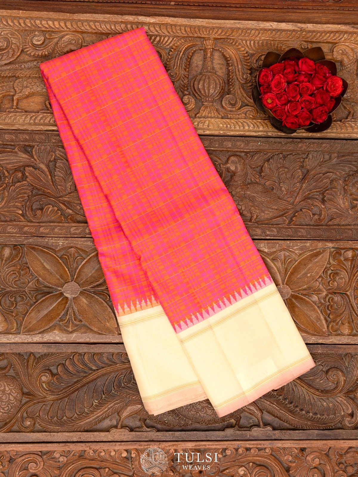 Multi Color Checked Kanjeevaram Silk Saree