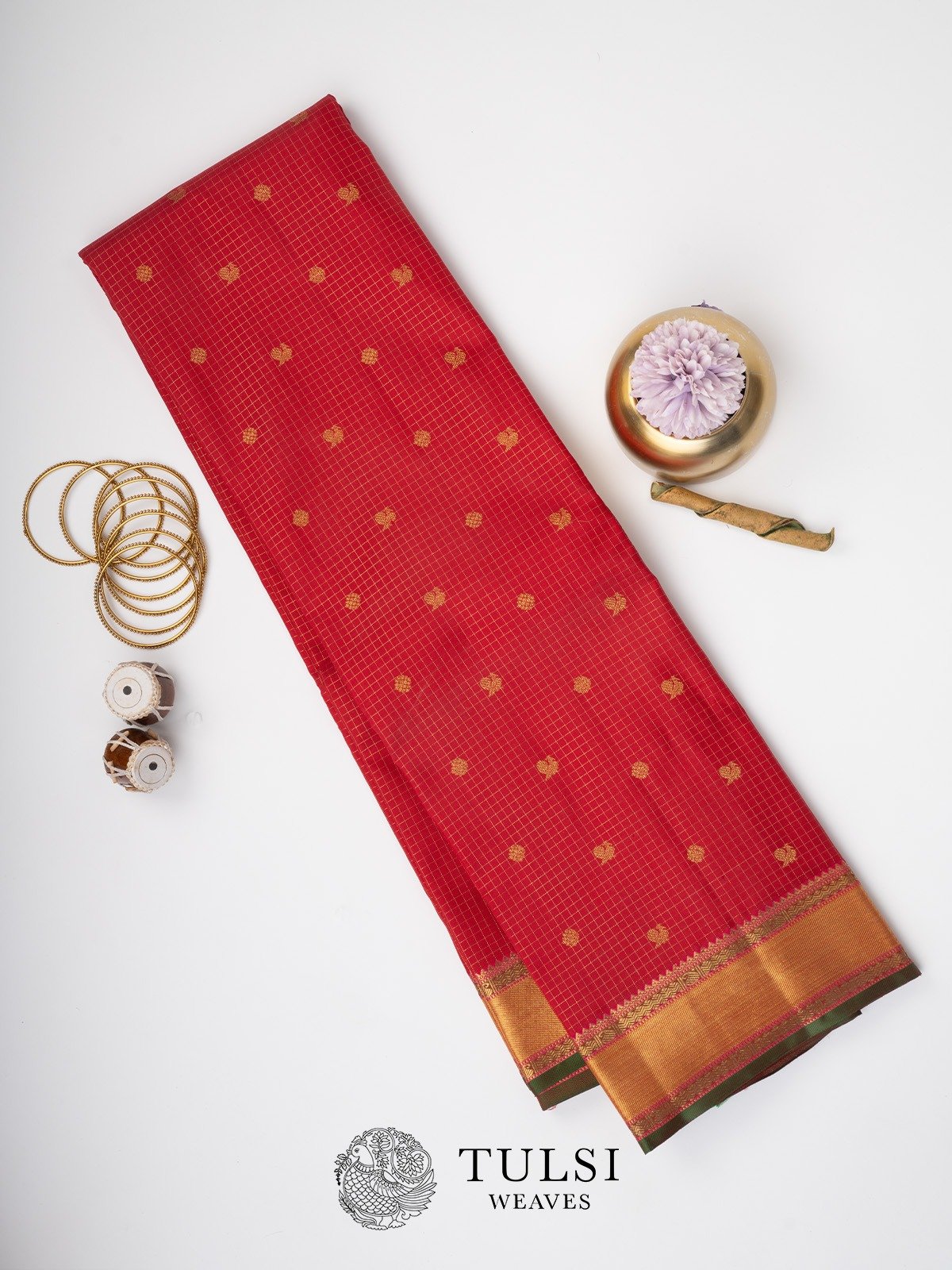 Red Kanjeevaram Silk Saree with Self Border