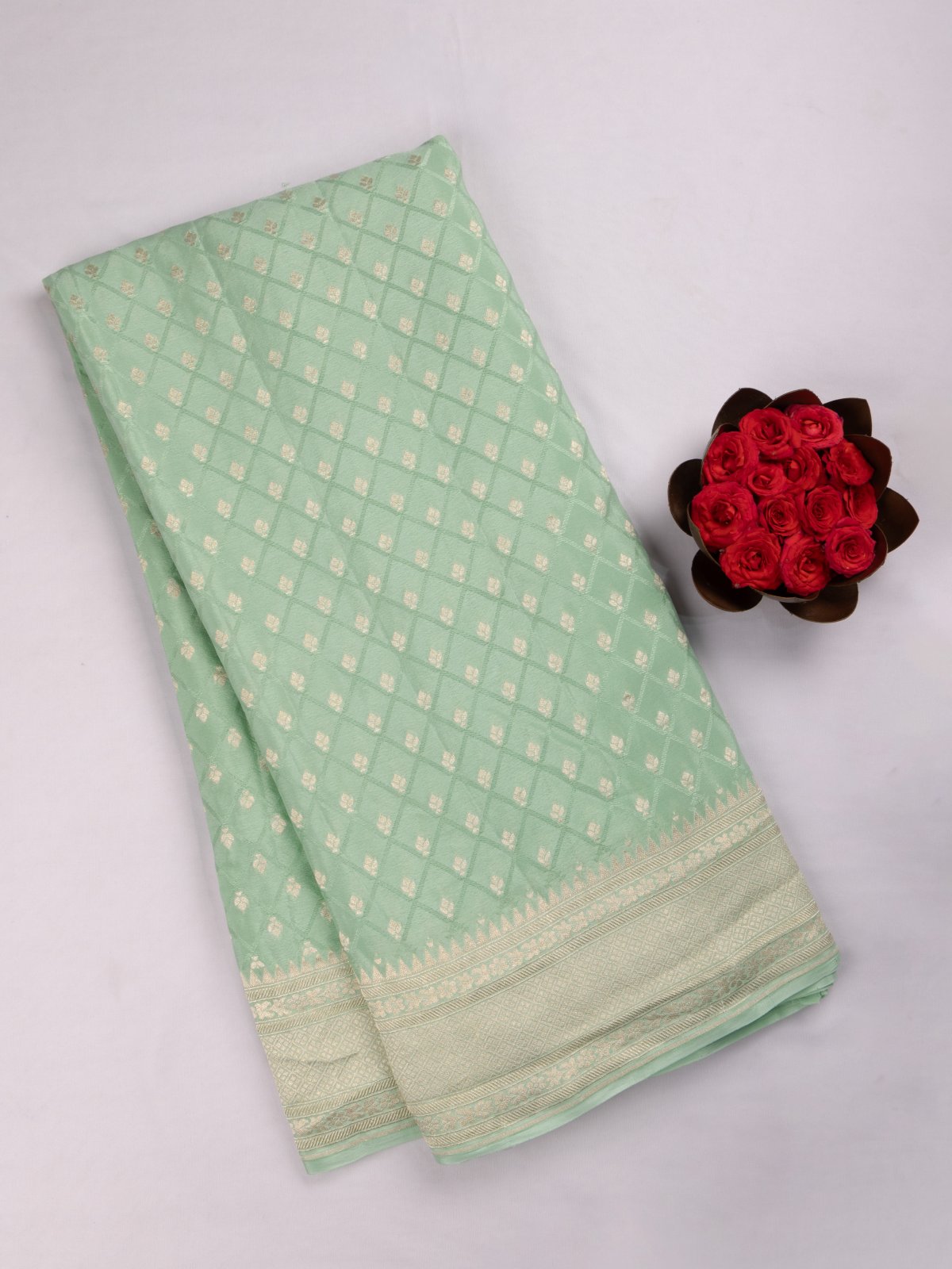 Pista Green Banaras Crepe Silk Saree